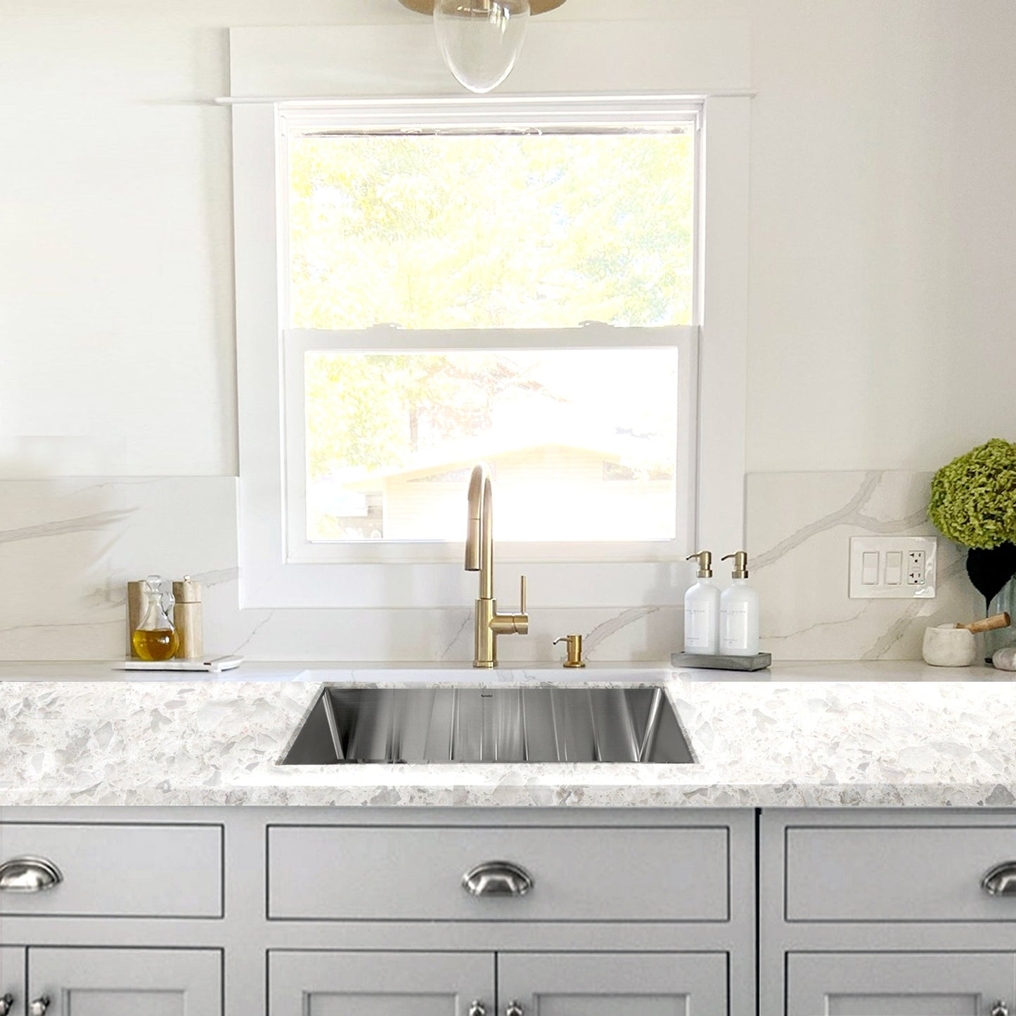 Nantucket Sinks Pro Series 28" Rectangle Undermount Brushed Satin Silver 304 Stainless Steel Single Bowl Small Radius Corners Kitchen Sink