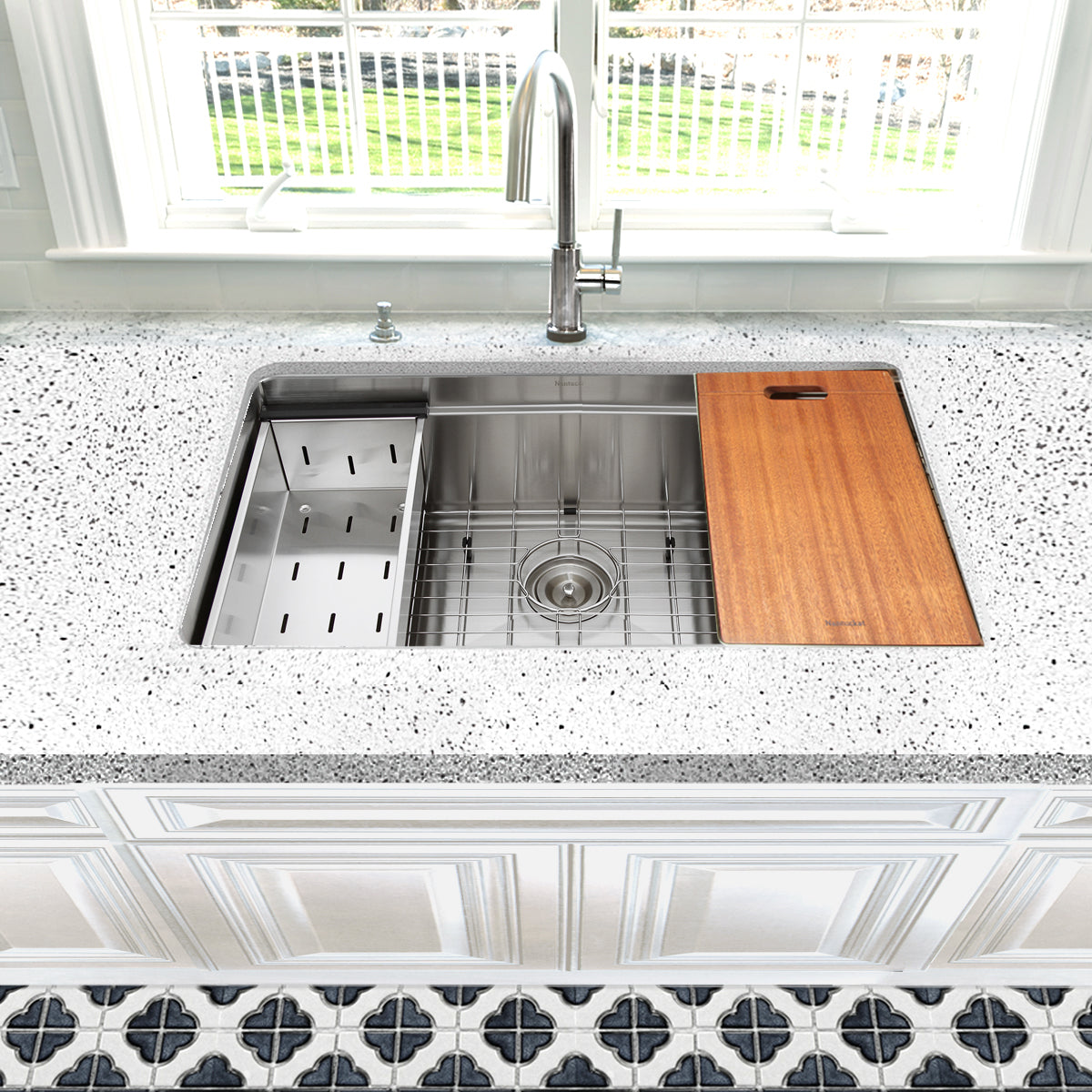 Nantucket Sinks Pro Series 30" Rectangle Undermount Brushed Satin Silver 304 Stainless Steel Single Bowl Kitchen Sink