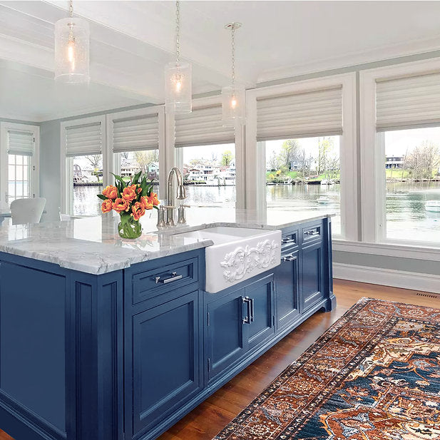 Nantucket Sinks Vineyard 33" Double Bowl Farmhouse Fireclay Kitchen Sink With Grapes Vine Motif Apron