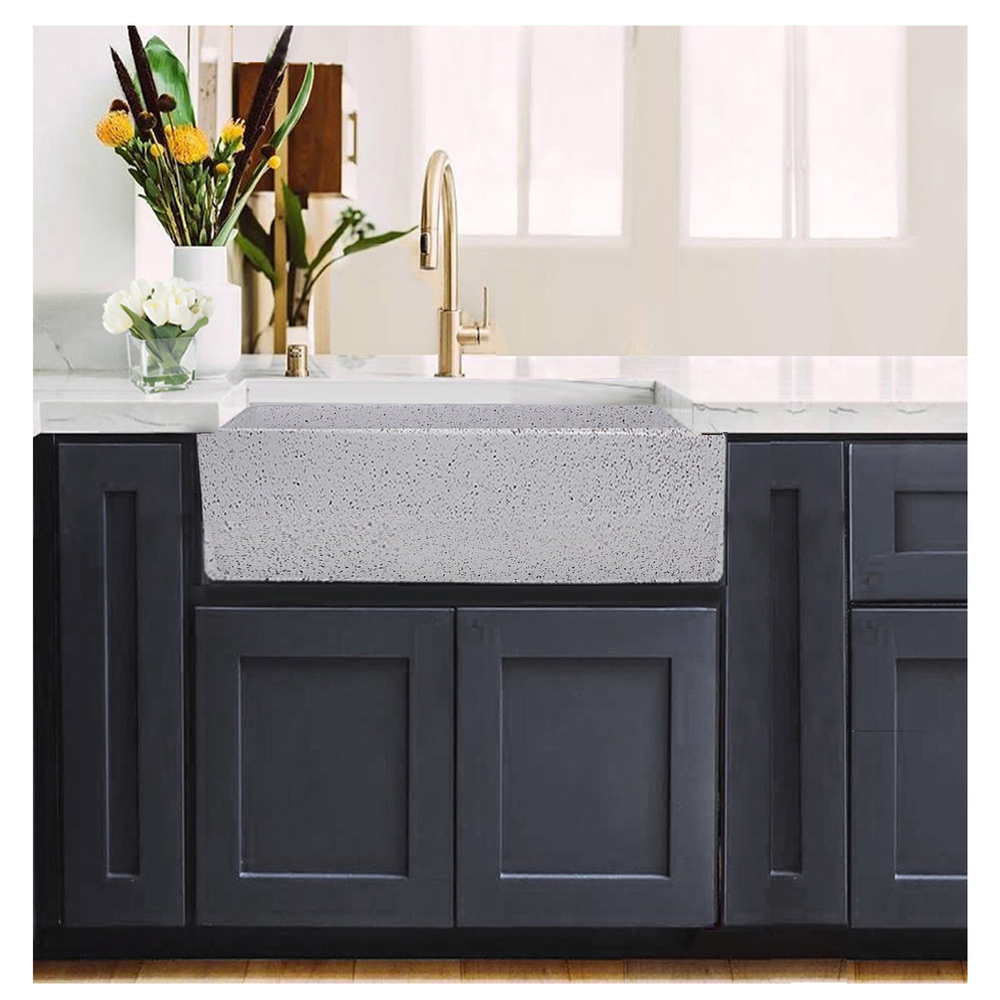 Nantucket Sinks Vineyard Collection 30" Rectangle Undermount Porcelain Enamel Glaze Various neutrals Fireclay Single Bowl Farmhouse Apron Kitchen Sink With Pietra Sarda Finish