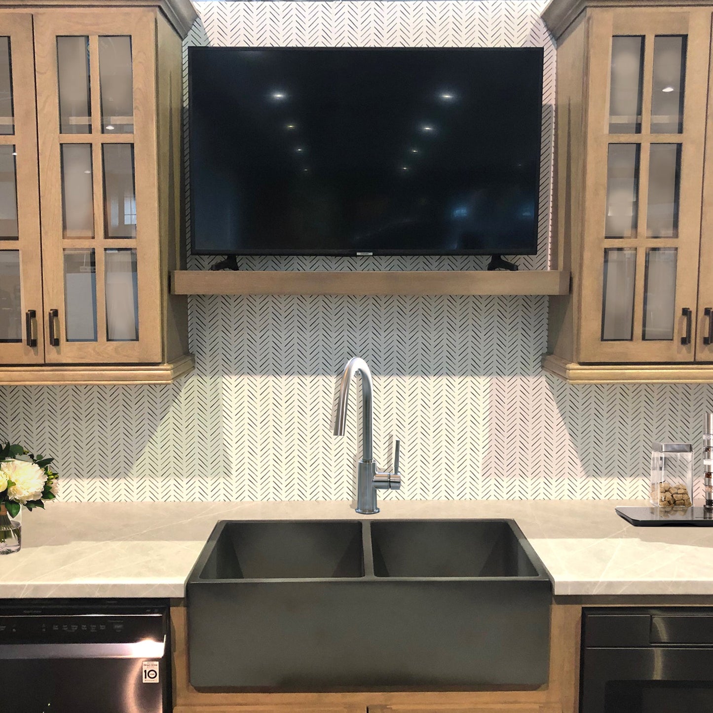 Nantucket Sinks Vineyard Collection 33" Rectangle Undermount Porcelain Enamel Glaze Concrete Grey Fireclay Double Bowl Farmhouse Apron Kitchen Sink With Concrete Finish