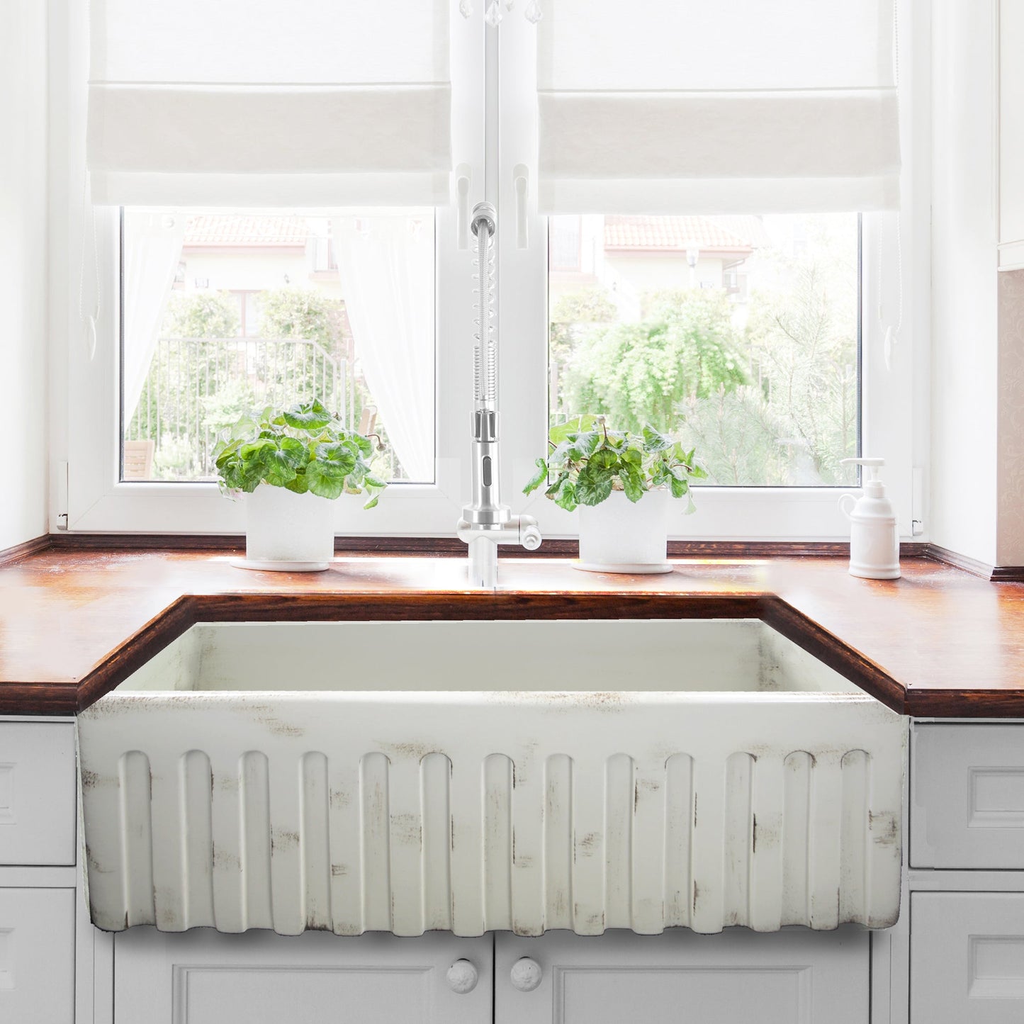 Nantucket Sinks Vineyard Collection 33" Rectangle Undermount Porcelain Enamel Glaze Pale Yellow Fireclay Single Bowl Farmhouse Apron Kitchen Sink With Shabby Straw Finish