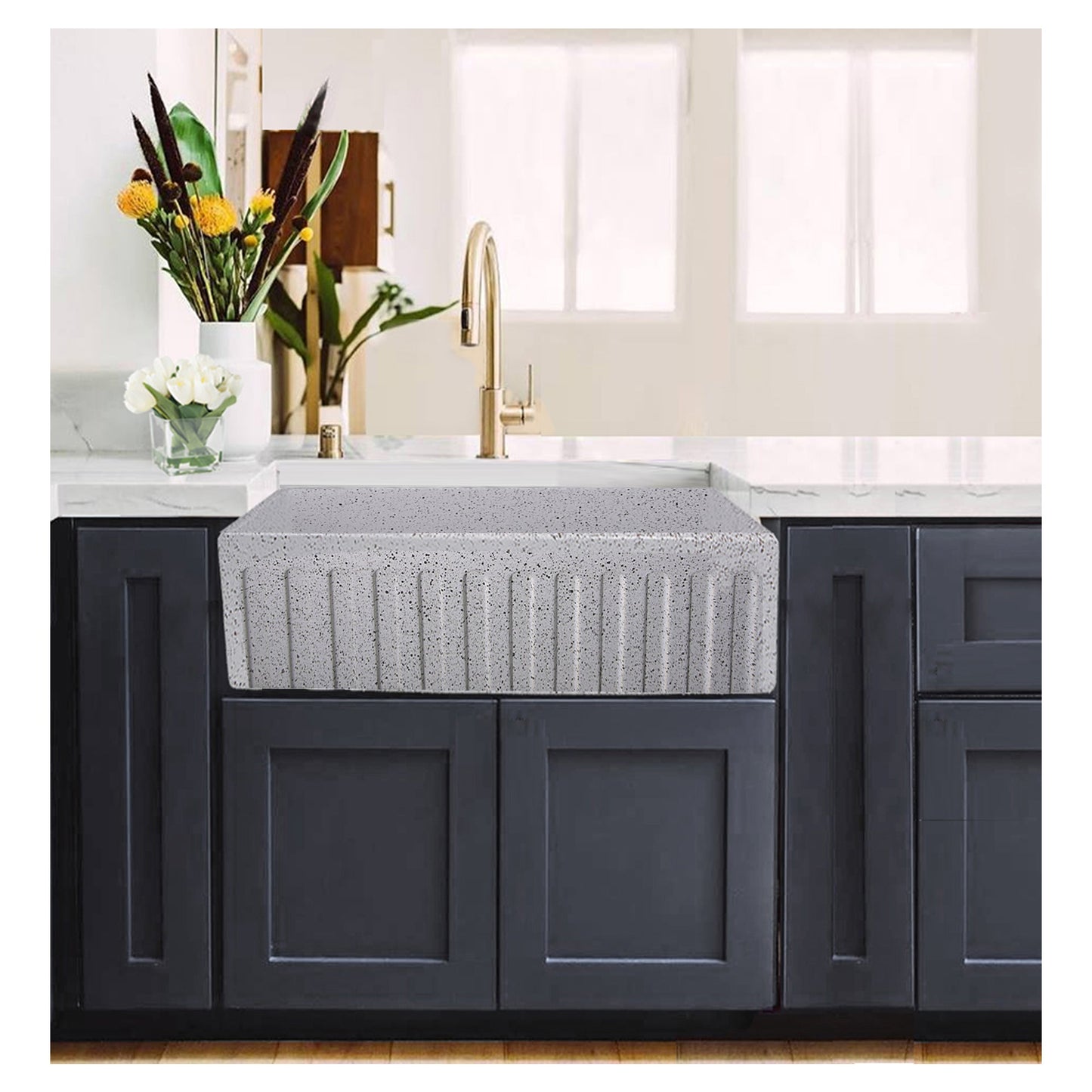 Nantucket Sinks Vineyard Collection 33" Rectangle Undermount Porcelain Enamel Glaze Various neutrals Fireclay Single Bowl Farmhouse Apron Kitchen Sink With Pietra Sarda Finish