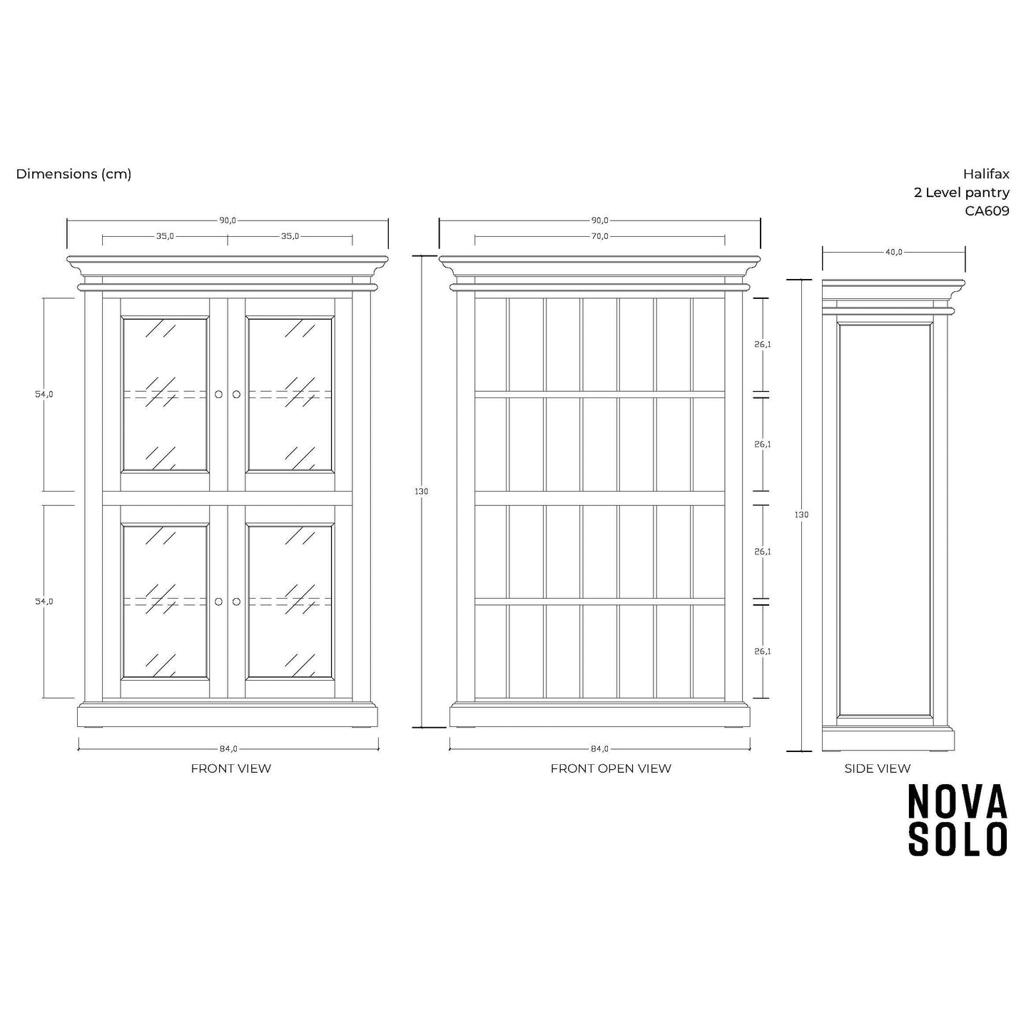 NovaSolo Halifax 35" Classic White Mahogany 2-Level Display Cabinet With 4 Glass Doors