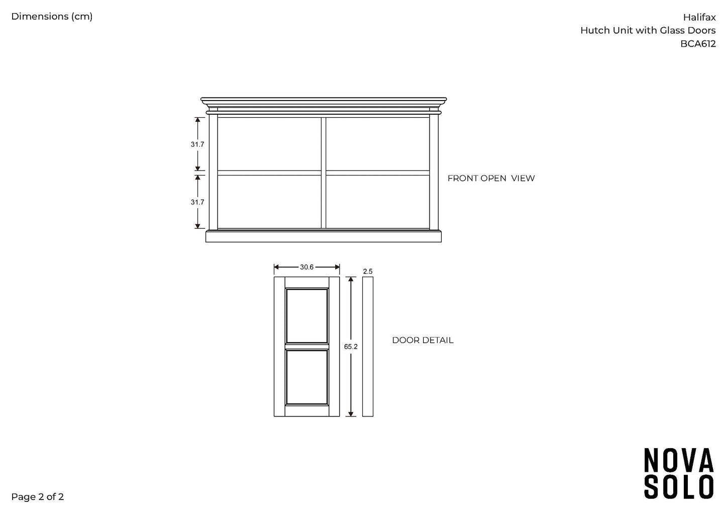 NovaSolo Halifax 57" Classic White Hutch Cabinet Unit With 4 Bevelled Glass Doors