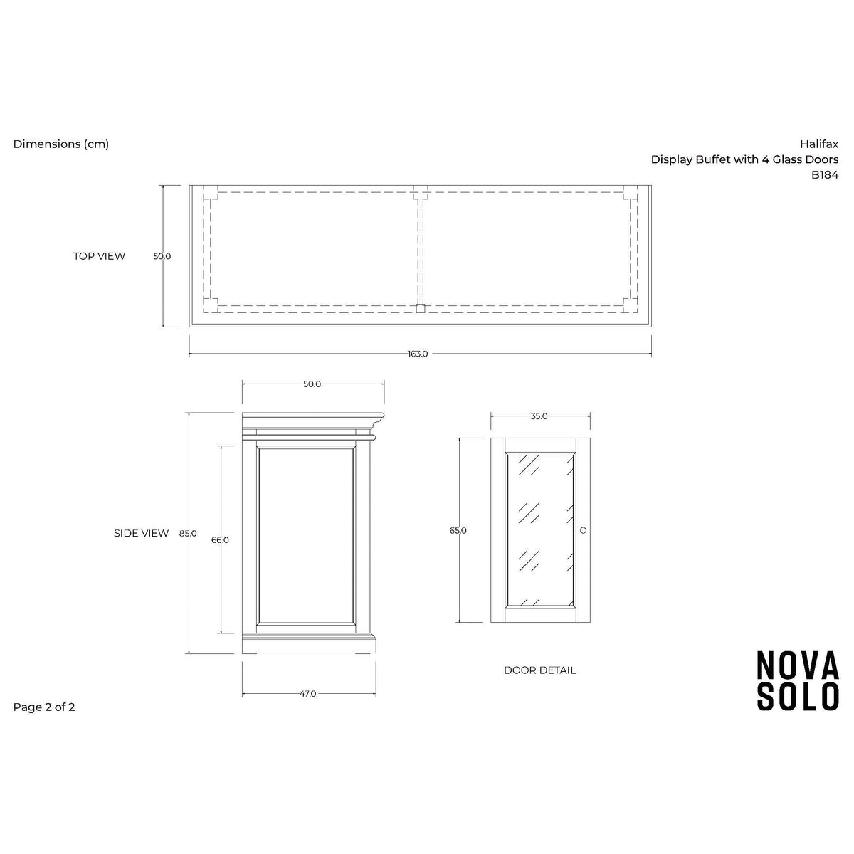 NovaSolo Halifax 64" Classic White Mahogany Buffet With 4 Glass Doors