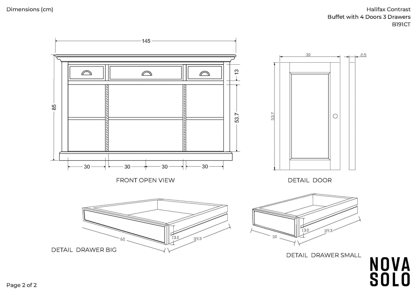 NovaSolo Halifax Accent 57" Classic White & Brown Mahogany Buffet With 2 Glass/ Wooden Doors & 3 Drawers