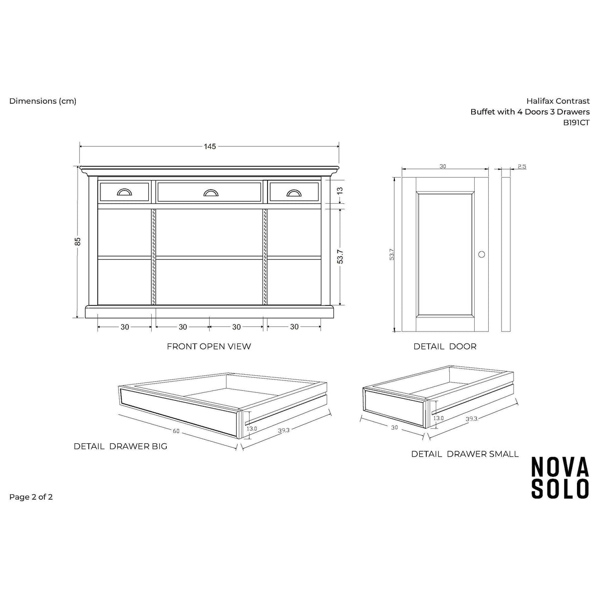 NovaSolo Halifax Accent 57" Classic White & Brown Mahogany Buffet With 2 Glass/ Wooden Doors & 3 Drawers