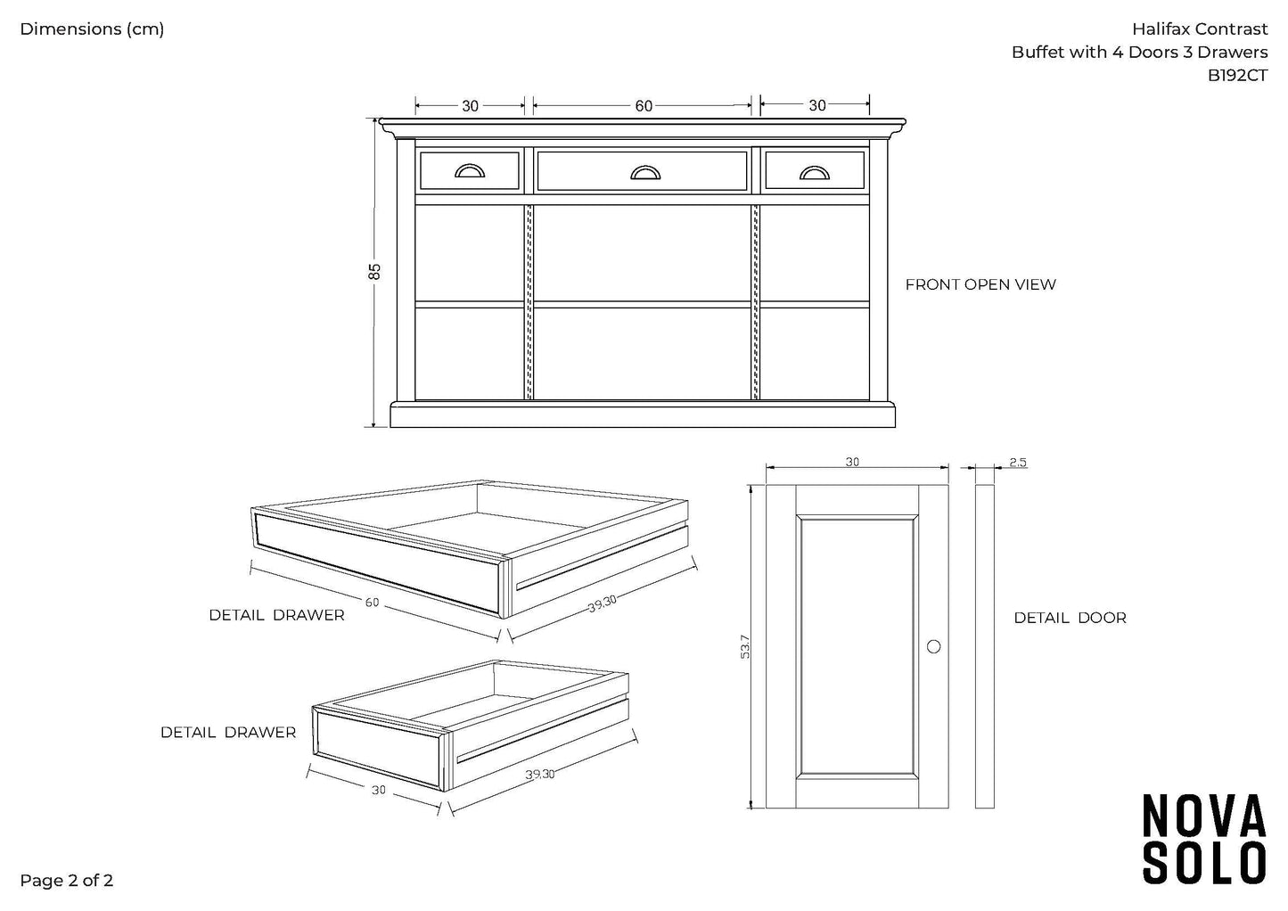 NovaSolo Halifax Accent 57" Classic White & Brown Mahogany Buffet With 4 Doors & 3 Drawers