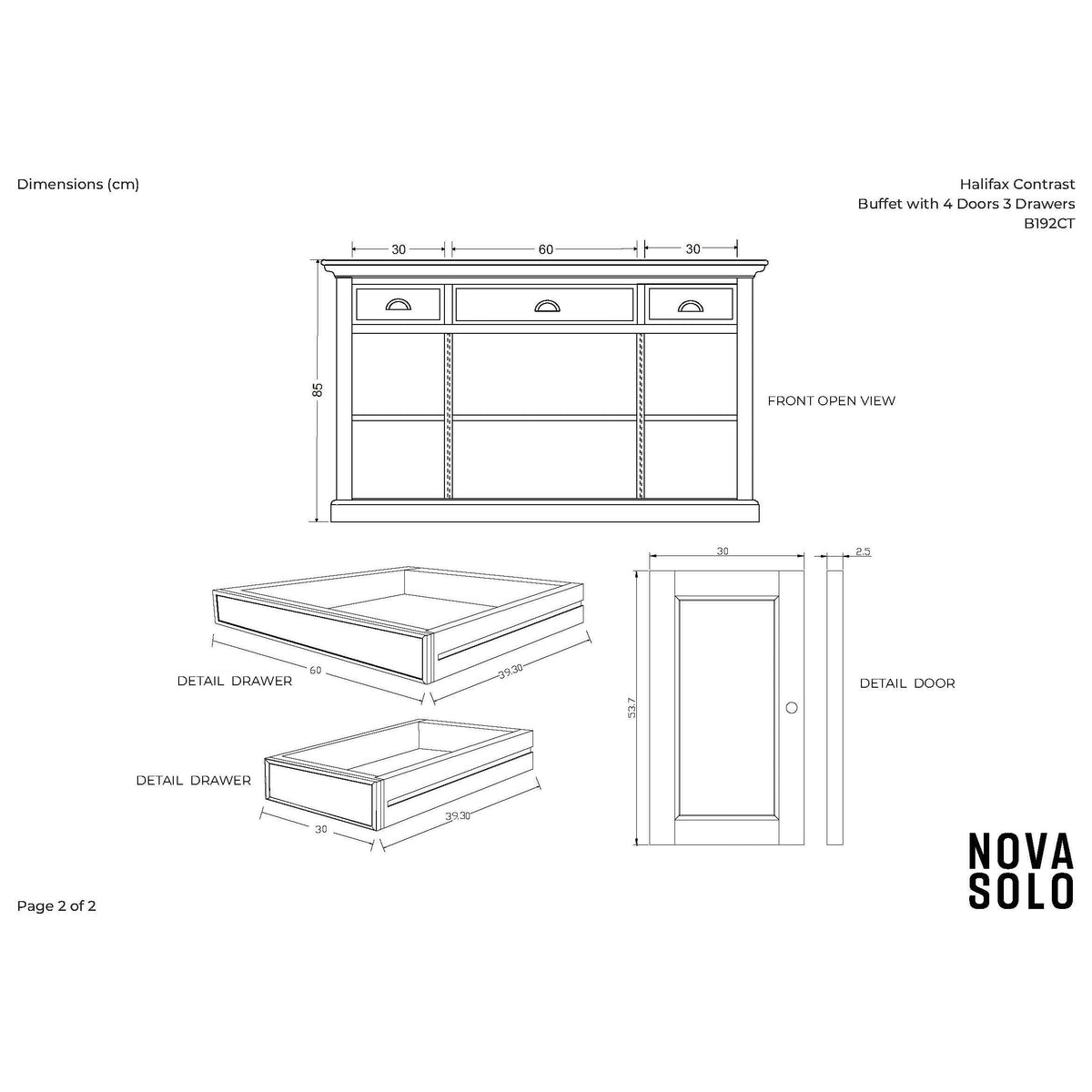 NovaSolo Halifax Accent 57" Classic White & Brown Mahogany Buffet With 4 Doors & 3 Drawers