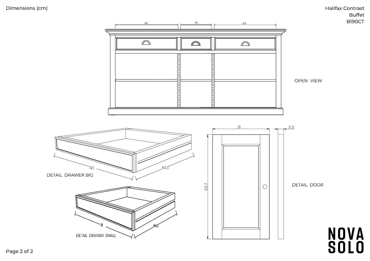 NovaSolo Halifax Accent 71" Classic White & Brown Mahogany Buffet With 5 Doors & 3 Drawers