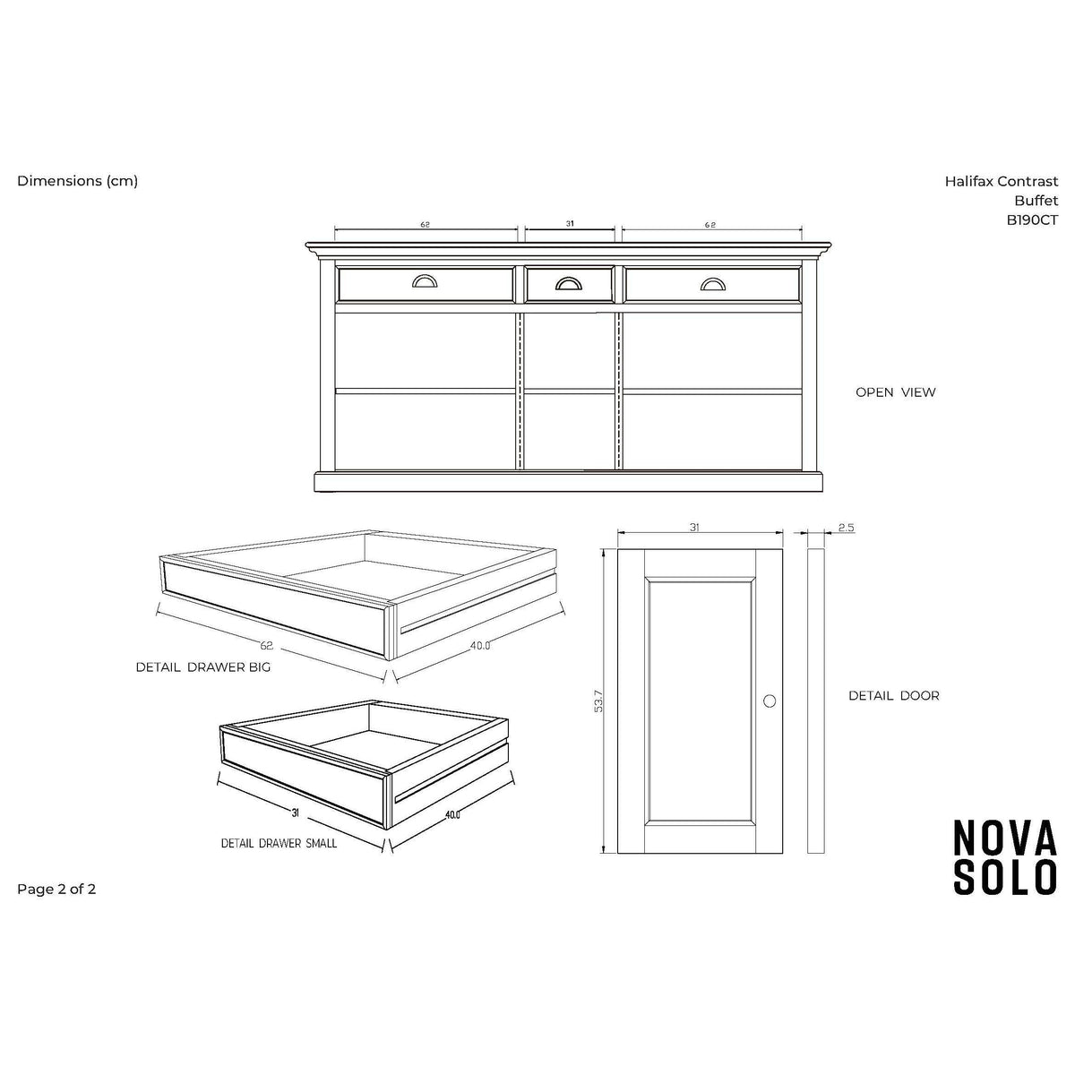 NovaSolo Halifax Accent 71" Classic White & Brown Mahogany Buffet With 5 Doors & 3 Drawers