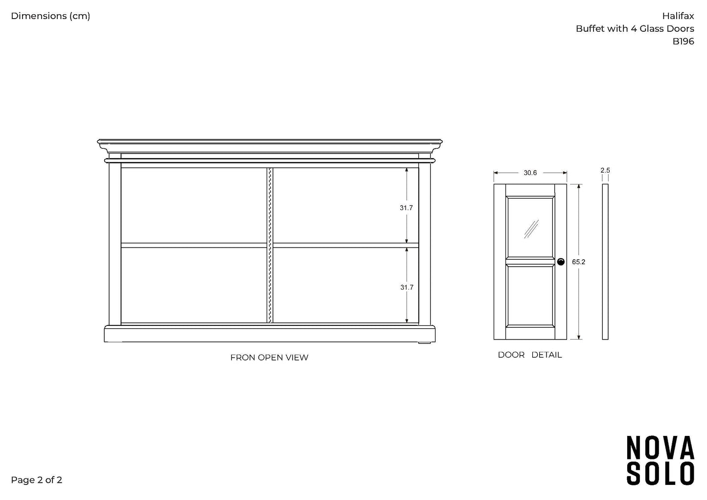 NovaSolo Halifax Contrast 57" Classic White & Black Mahogany Buffet With 4 Glass Doors