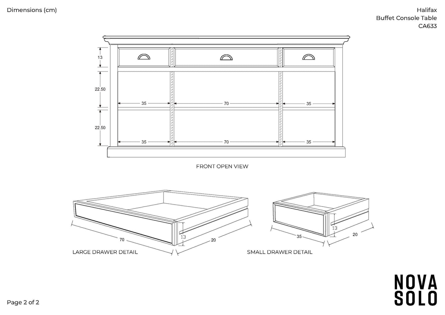 NovaSolo Halifax Contrast 65" Classic White & Black Mahogany Buffet With 4 Doors & 3 Drawers