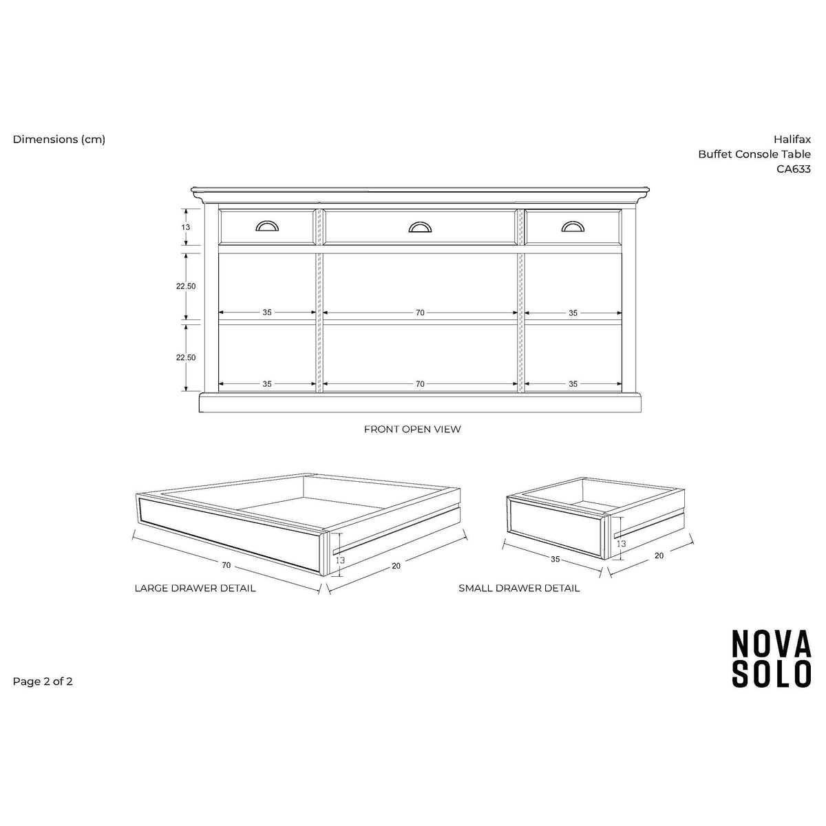 NovaSolo Halifax Contrast 65" Classic White & Black Mahogany Buffet With 4 Doors & 3 Drawers
