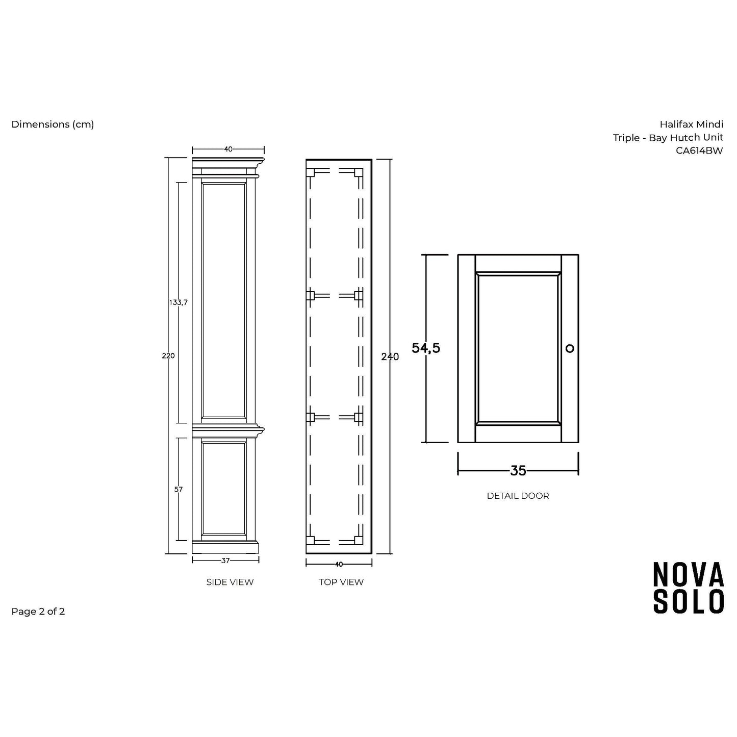 NovaSolo Halifax Mindi 94" Black Mindi Wood Triple-Bay Hutch Cabinet With 6 Doors & 15 Shelves