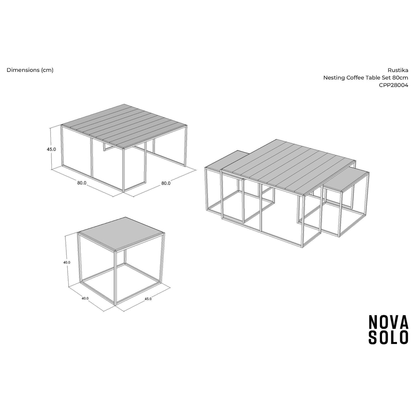 NovaSolo Rustika 32" Black Rustic Boat Wood Coffee Table With 2 Nested Side Tables