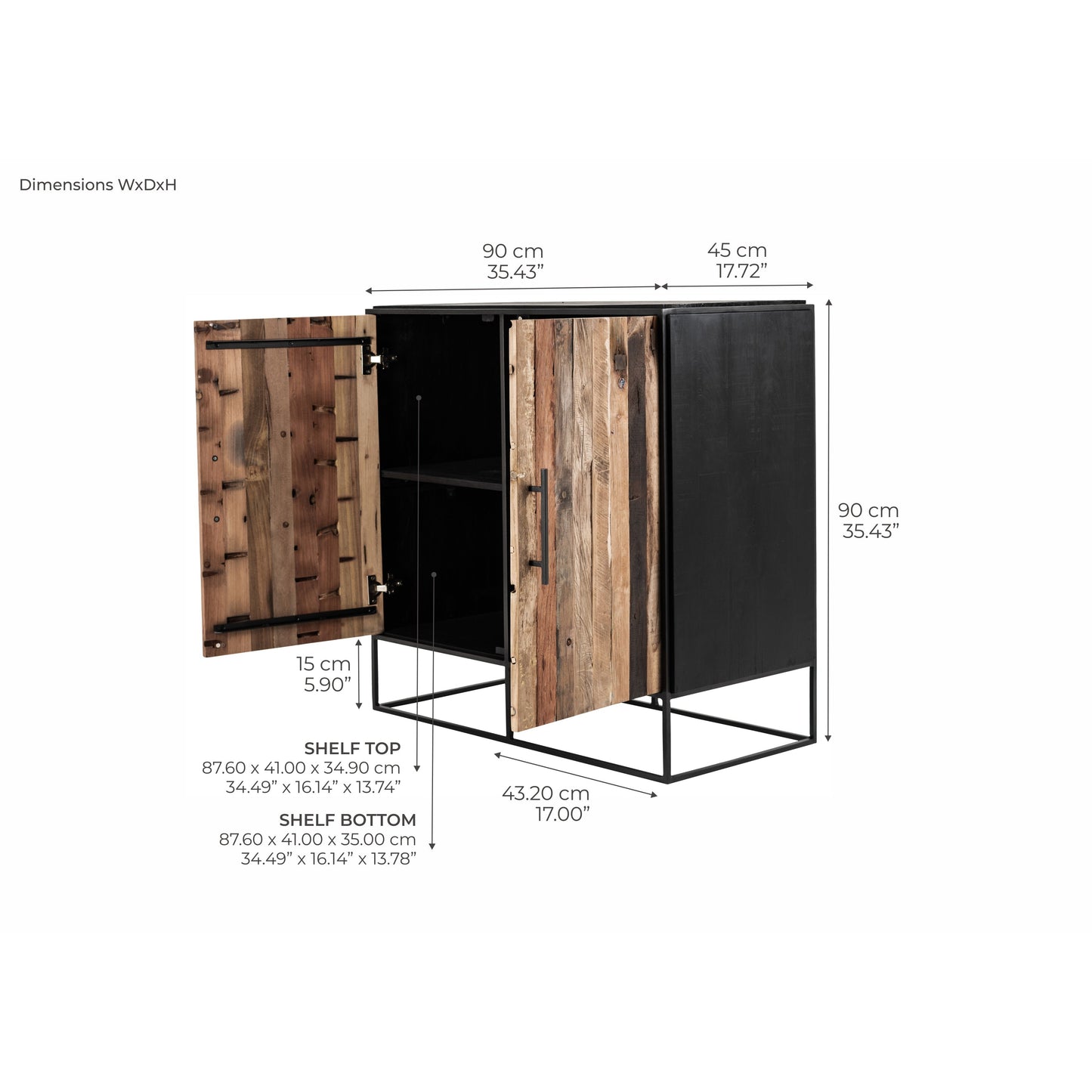 NovaSolo Rustika 35" Black Rustic Boat Wood 2 Door Buffet
