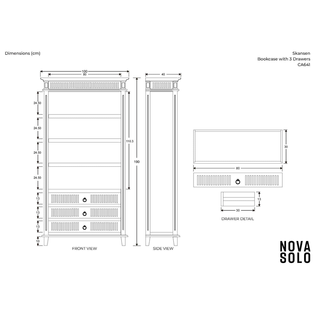 NovaSolo Skansen 39" Classic White Mahogany Cabinet With 3 Drawers & 4 External Shelves