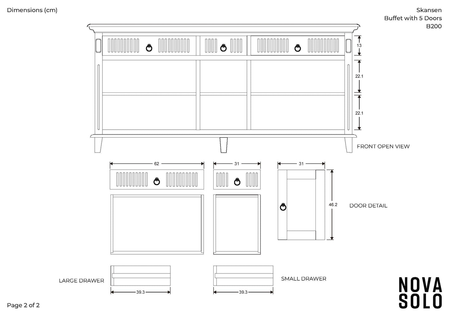 NovaSolo Skansen 71" Classic White Mahogany Buffet With 5 Doors & 3 Drawers