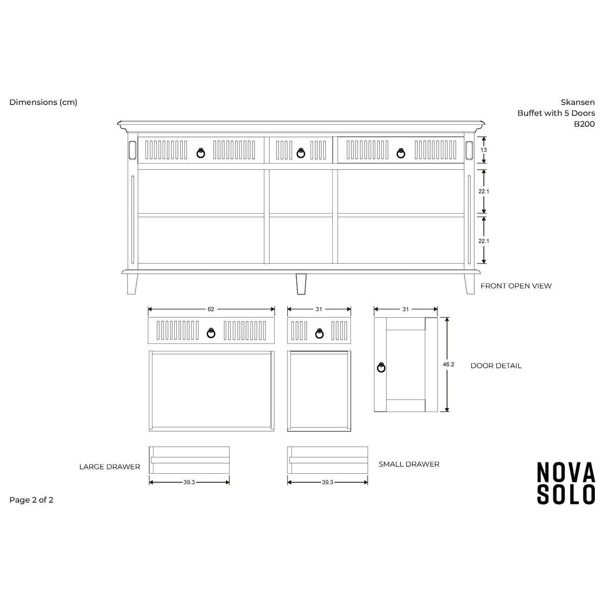 NovaSolo Skansen 71" Classic White Mahogany Buffet With 5 Doors & 3 Drawers