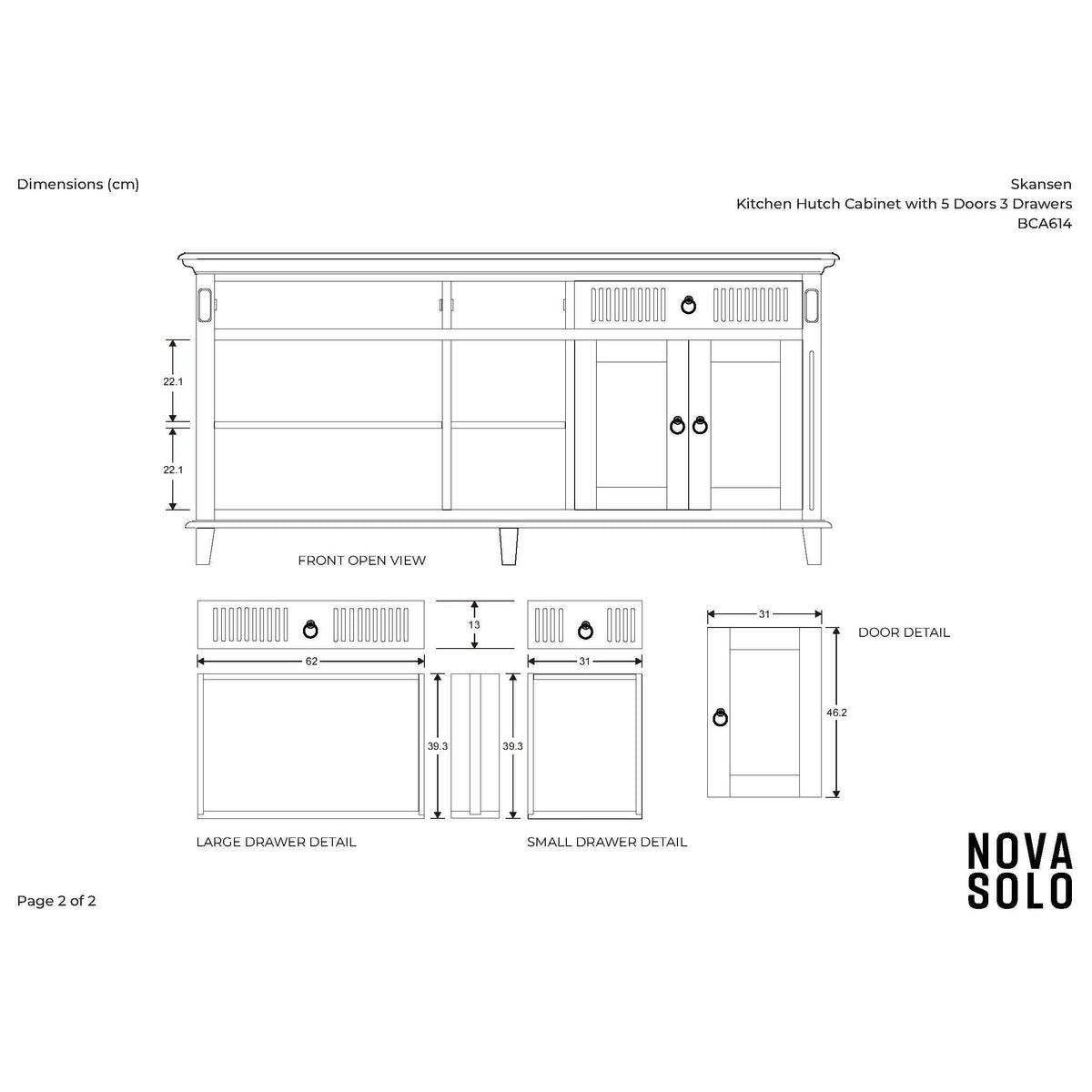 NovaSolo Skansen 71" Classic White Mahogany Kitchen Hutch Cabinet With 5 Doors & 3 Drawers