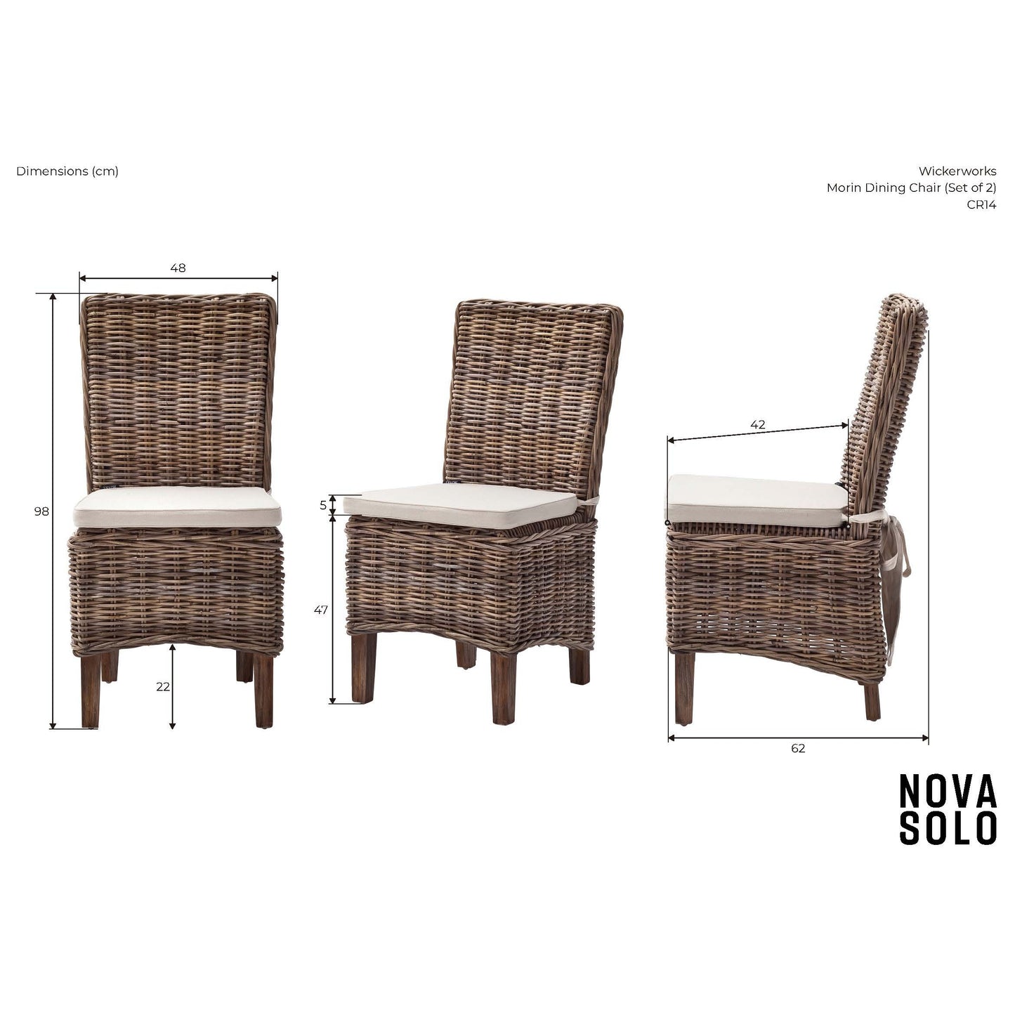 NovaSolo Wickerworks Collection 19" Hand-woven Split Rattan & Mahogany 2 Salsa Dining Chairs