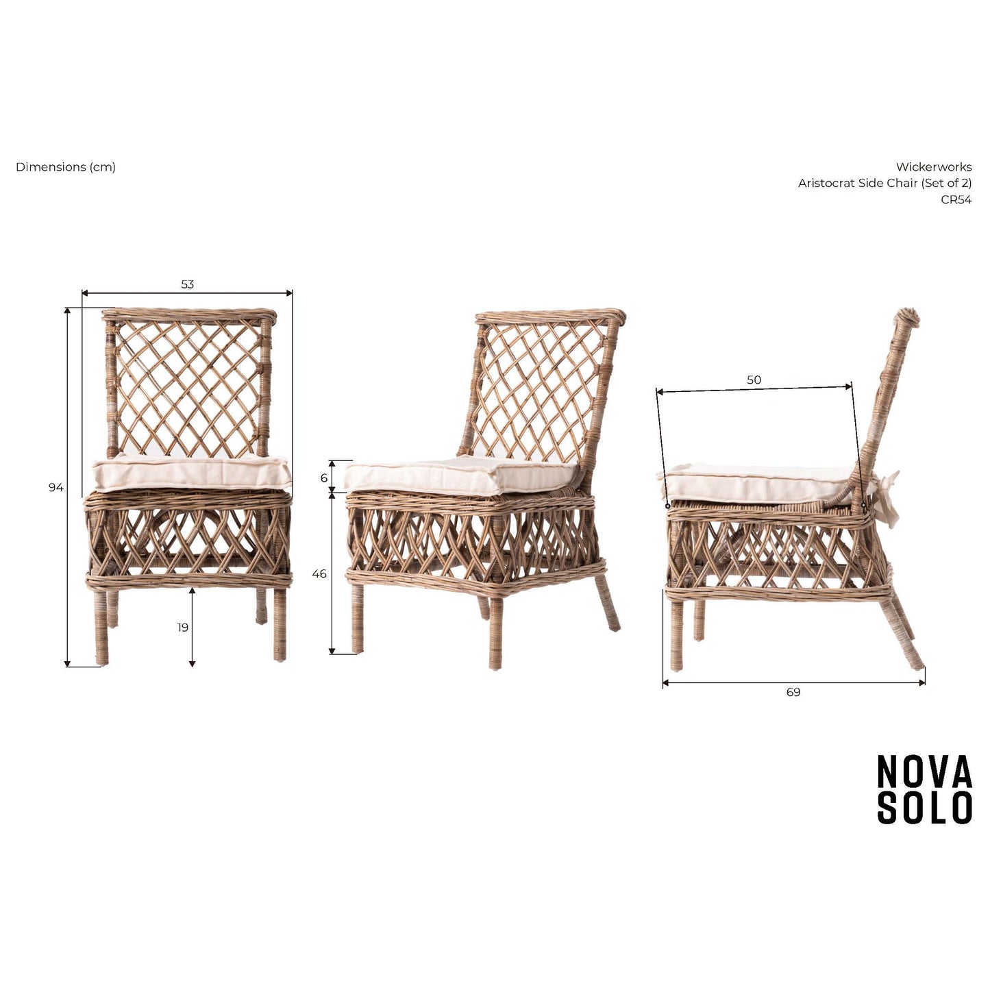 NovaSolo Wickerworks Collection 21" Hand-woven Kubu Rattan 2 Aristocrat Side Chairs