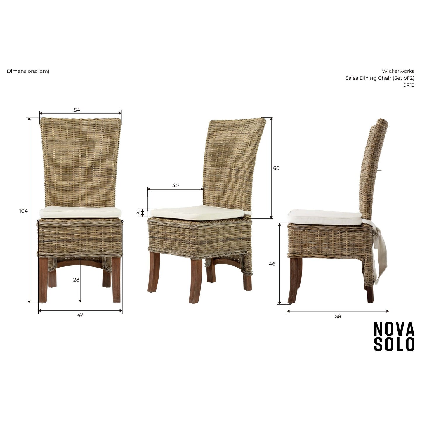 NovaSolo Wickerworks Collection 21" Hand-woven Split Rattan & Mahogany 2 Salsa Dining Chairs