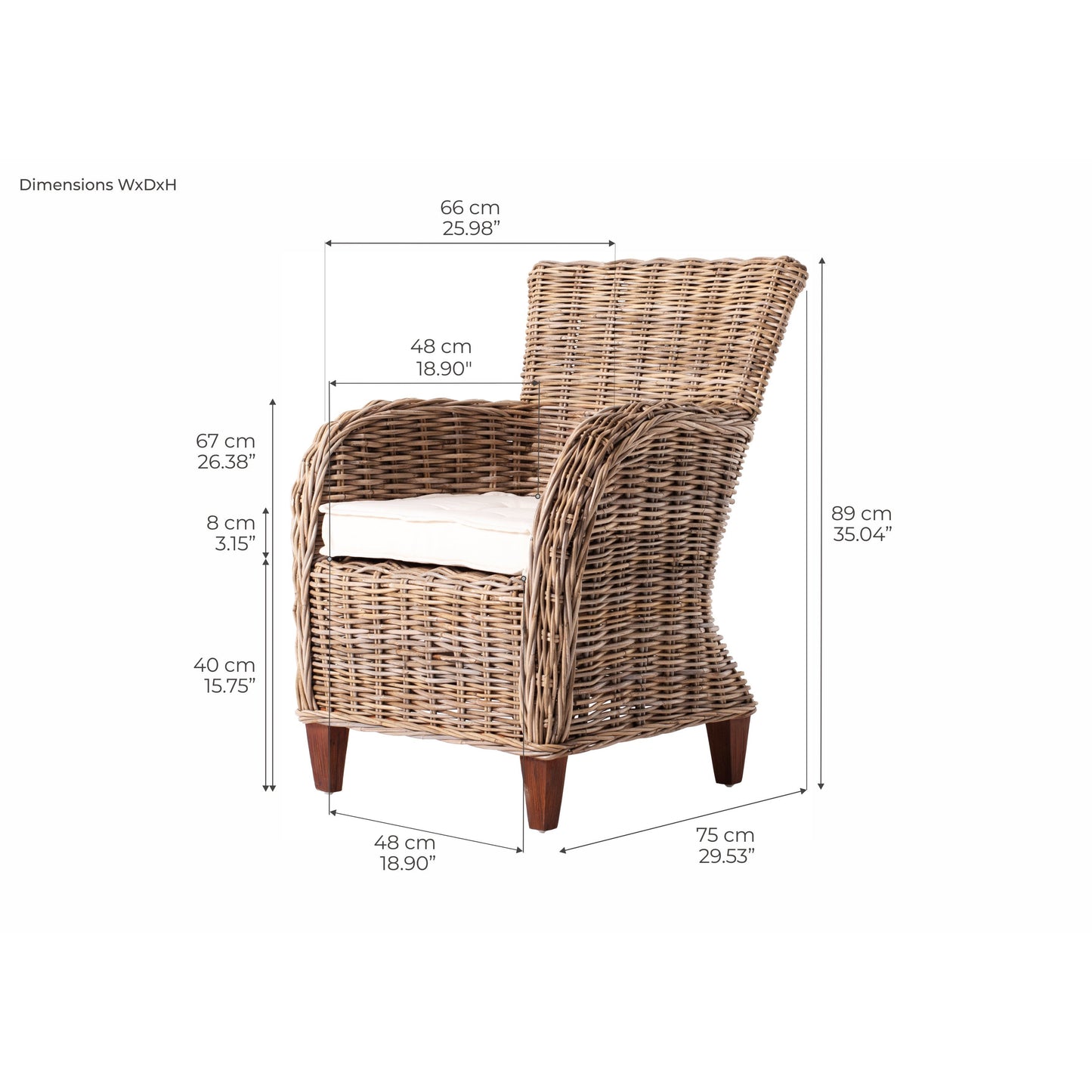 NovaSolo Wickerworks Collection 26" Hand-Woven Natural Kubu Rattan & Mahogany 2 Baroness Chairs