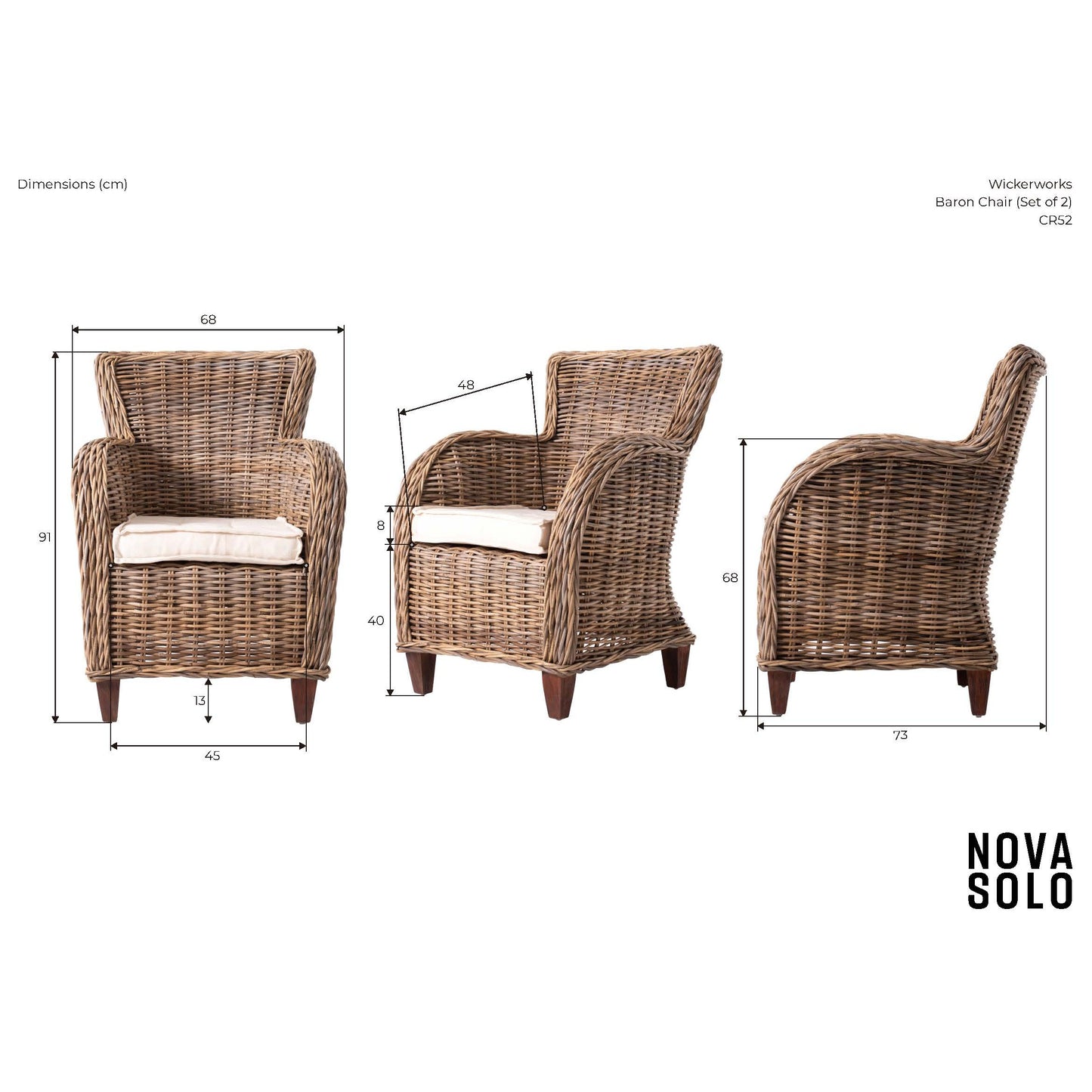 NovaSolo Wickerworks Collection 27" Hand-Woven Natural Kubu Rattan & Mahogany 2 Baron Chairs