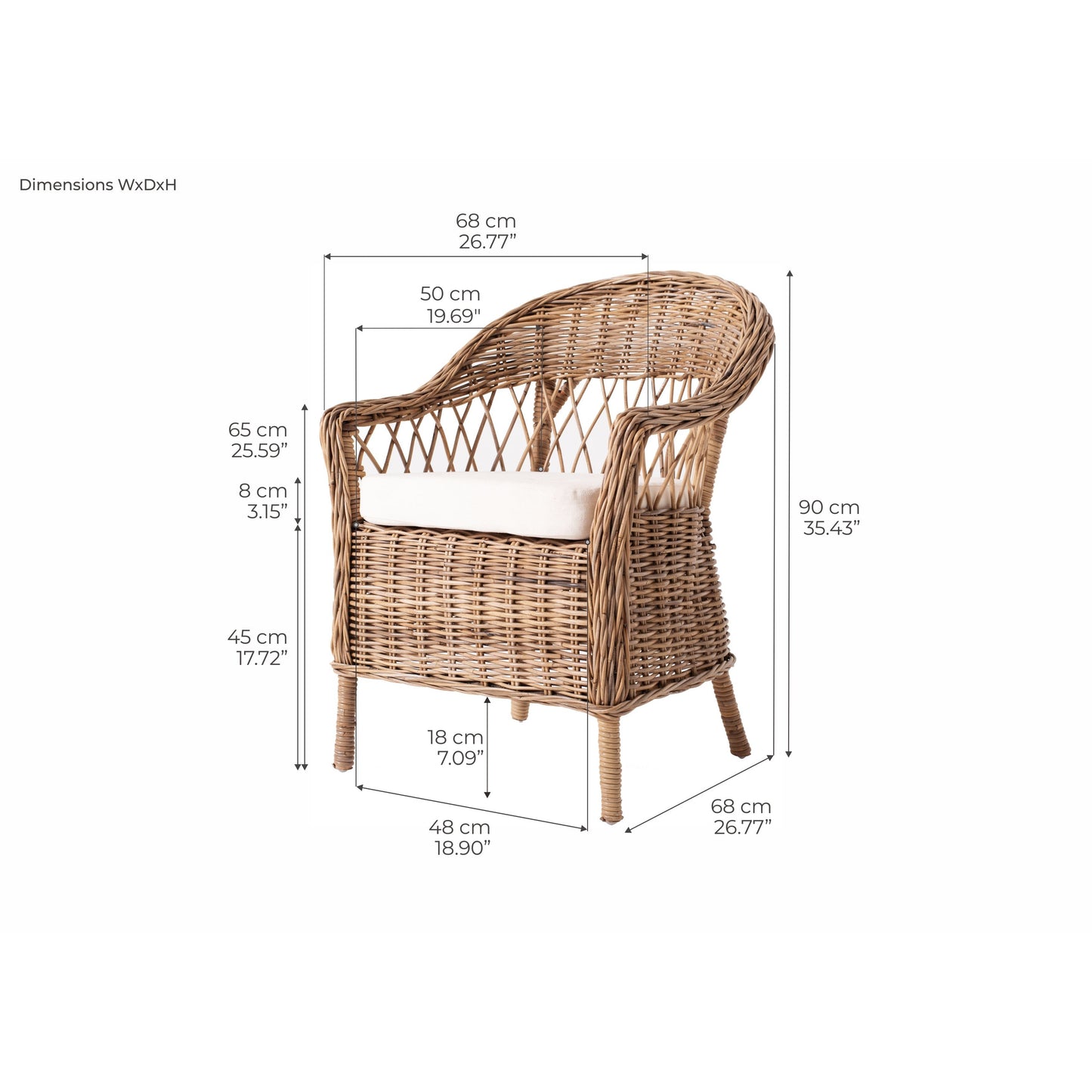 NovaSolo Wickerworks Collection 27" Kubu Rattan 2 Monarch Chairs