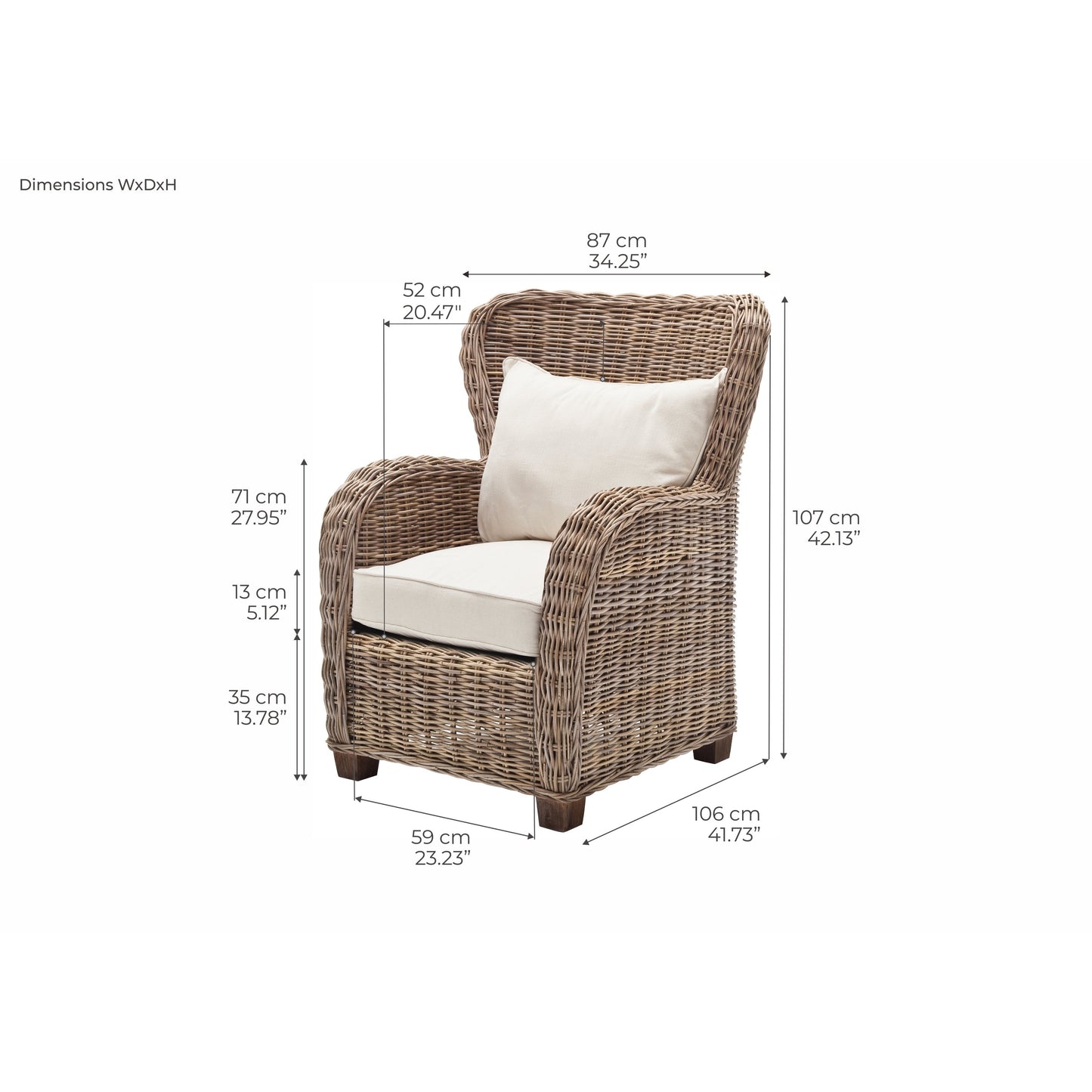 NovaSolo Wickerworks Collection 34" Hand-Woven Natural Kubu Rattan & Mahogany Queen Chair