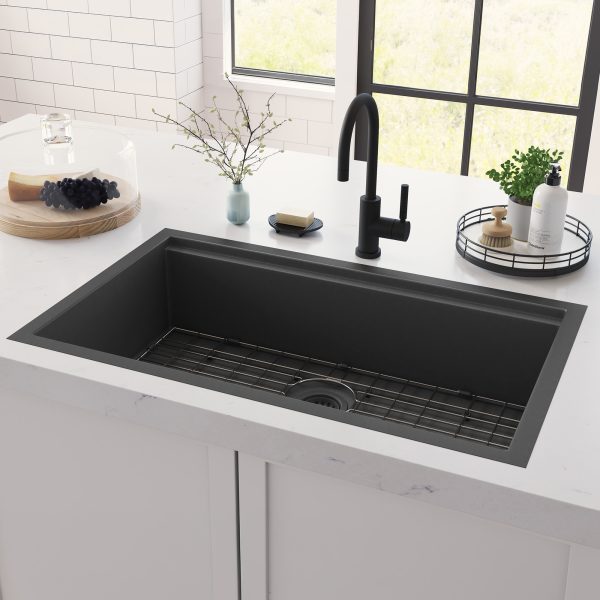 PULSE ShowerSpas Santa Cruz 9" H x 32" W x 19" D Dual Mounted Gun Metal Black Sink