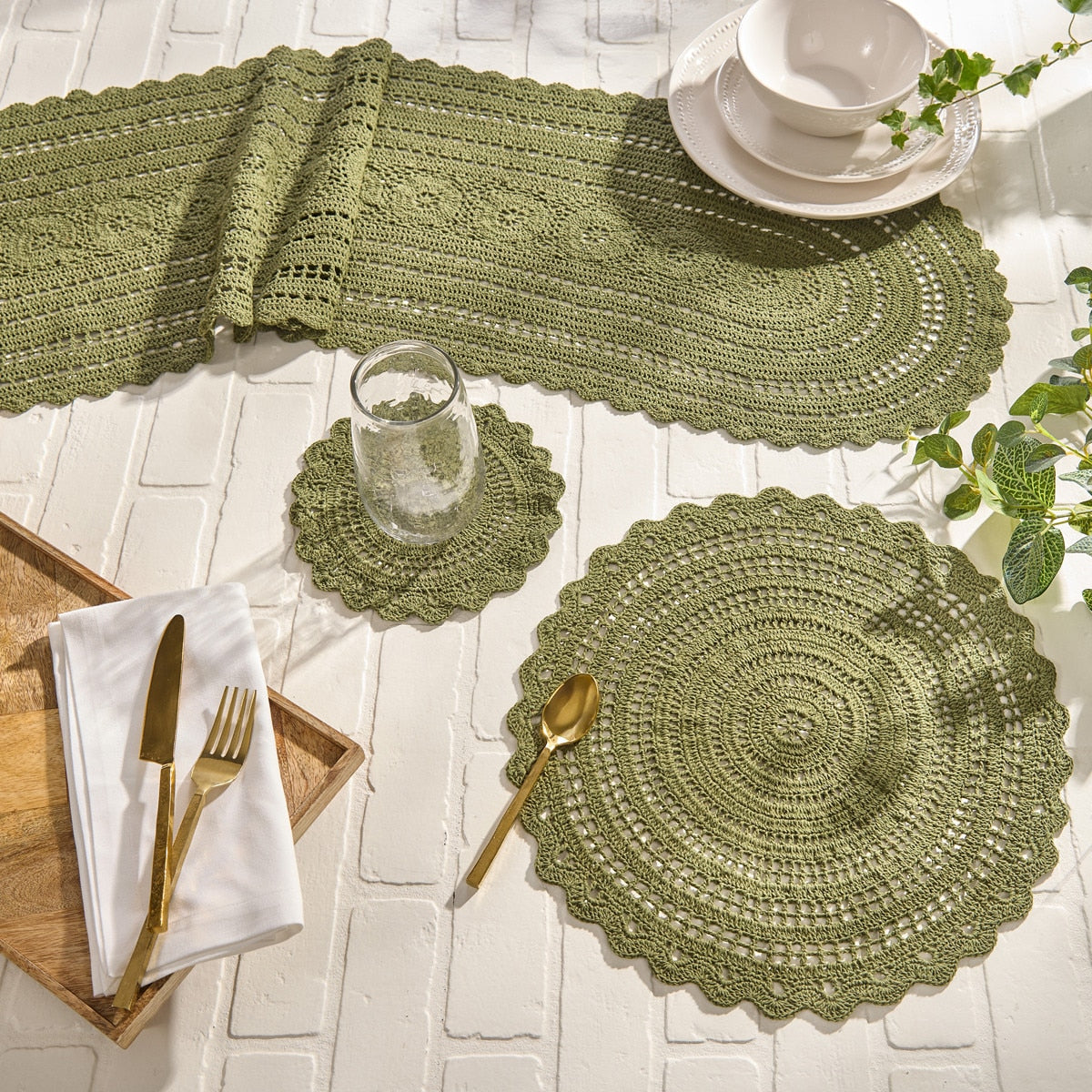Park Designs Addison Crochet Placemat Matcha Green - Set of 12