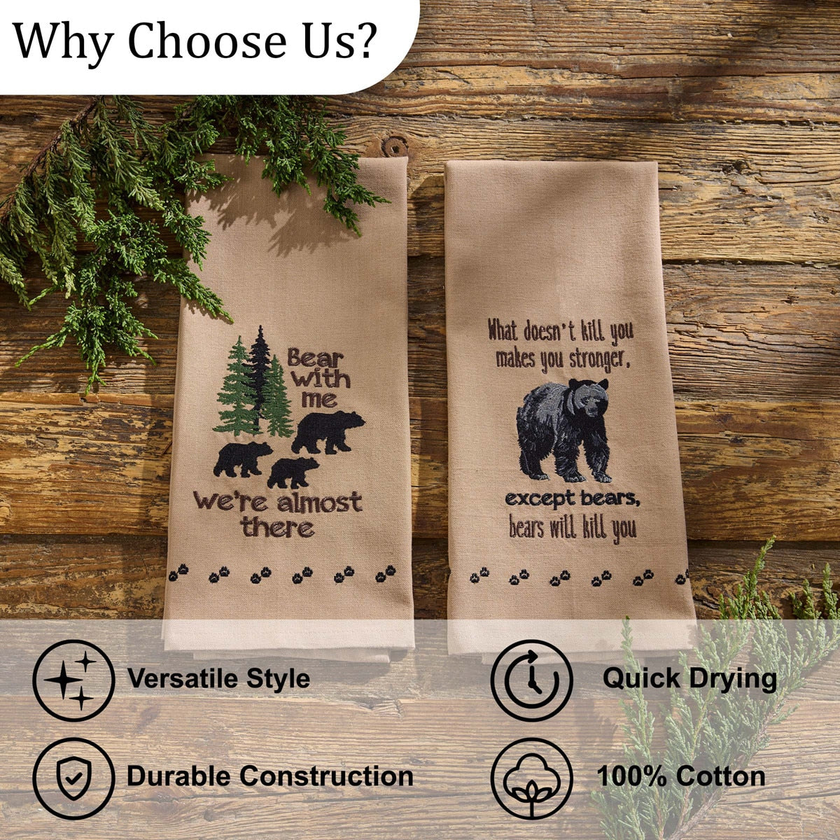 Park Designs Except Bears Embroidered Dishtowel - Set of 6