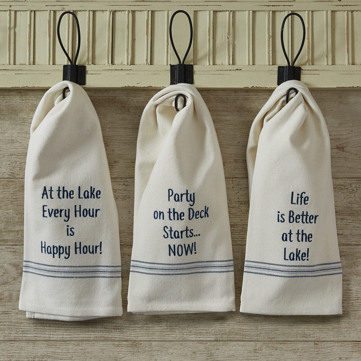Park Designs Party On The Deck Embroidered Sentiment Dishtowel - Set of 6