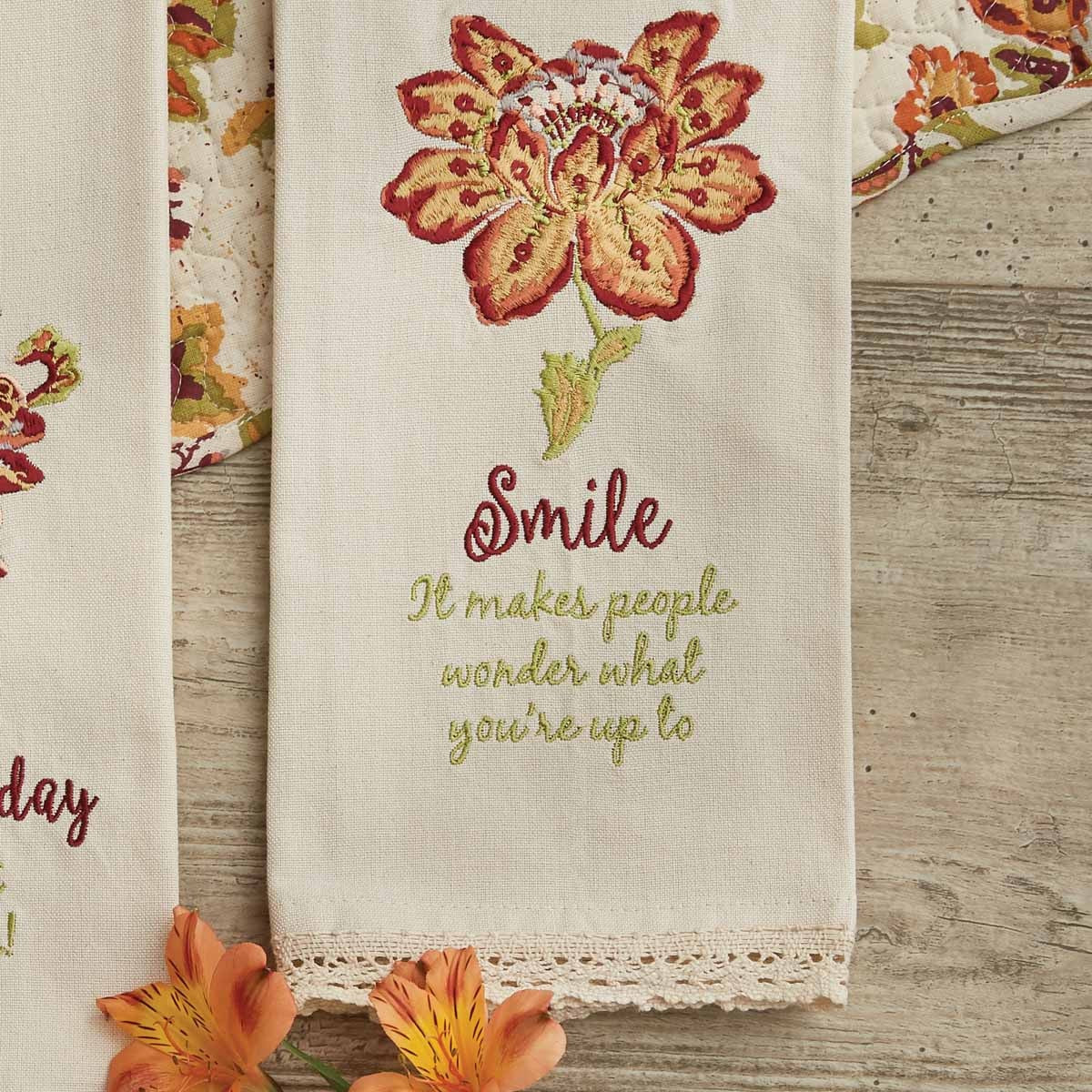 Park Designs Smile Embroidered Dishtowel - Set of 6
