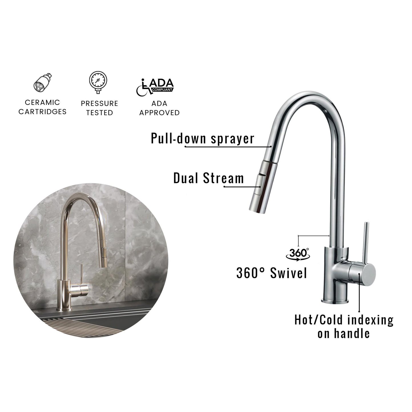 Pelican International Fountain Series 16" Chrome Single Hole Kitchen Faucet