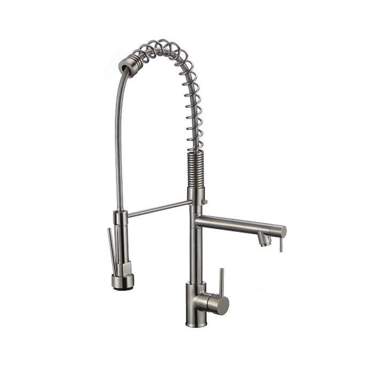 Pelican Int'l Fountain Series PL-8203 Brushed Nickel Single Hole Commercial Style Pull Down Kitchen Faucet