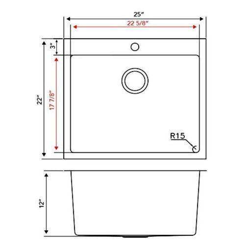 Pelican Int'l Handmade Series PL-LS2522 16 Gauge Stainless Steel Laundry Sink 25" x 22" with Micro Radius Corners