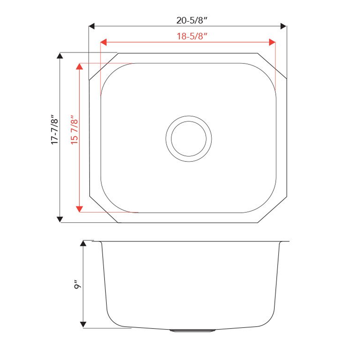 Pelican Int'l Signature Series PL-VS2118 18 Gauge Stainless Steel Single Bowl Undermount Kitchen Sink 20 5/8" x 17 7/8"