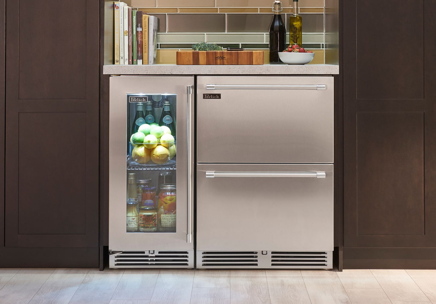 Perlick Signature Series 15" Indoor Refrigerator with Stainless Steel Glass Door Hinge Left