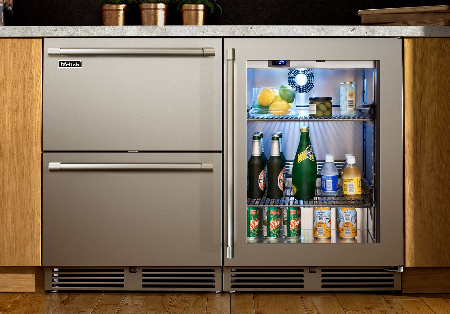 Perlick Signature Series 24" Indoor Refrigerator with Fully Integrated Panel-Ready Glass Door Hinge Right with Lock