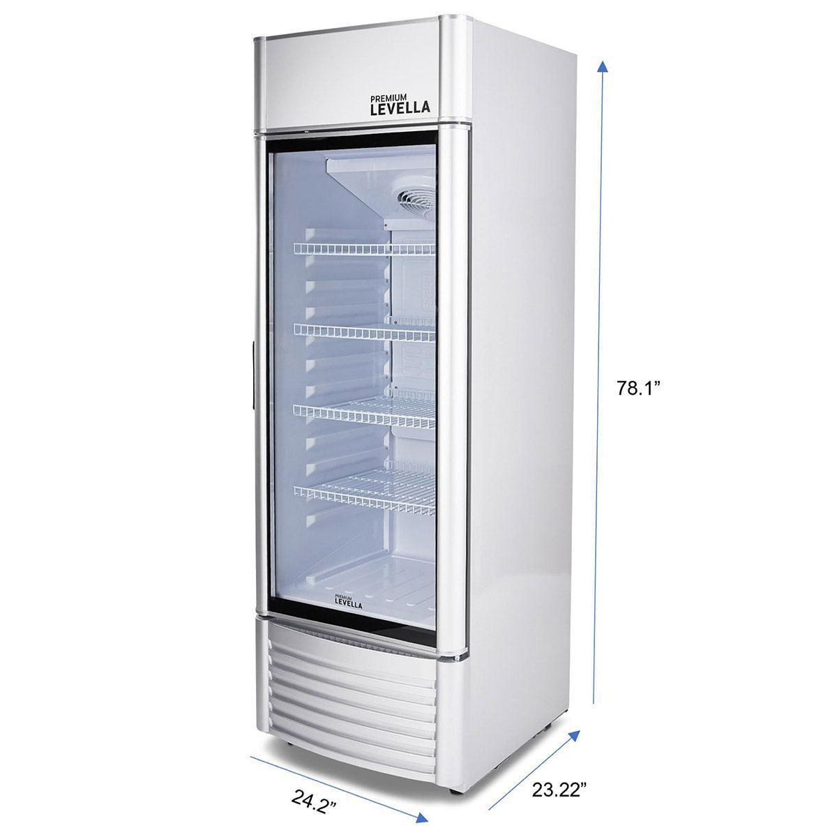 Premium Levella 12.5 Cu. Ft Silver Commercial Upright Beverage Display Refrigerator With Single Glass Door and Safety Lock - Holds 280pcs 12oz Cans