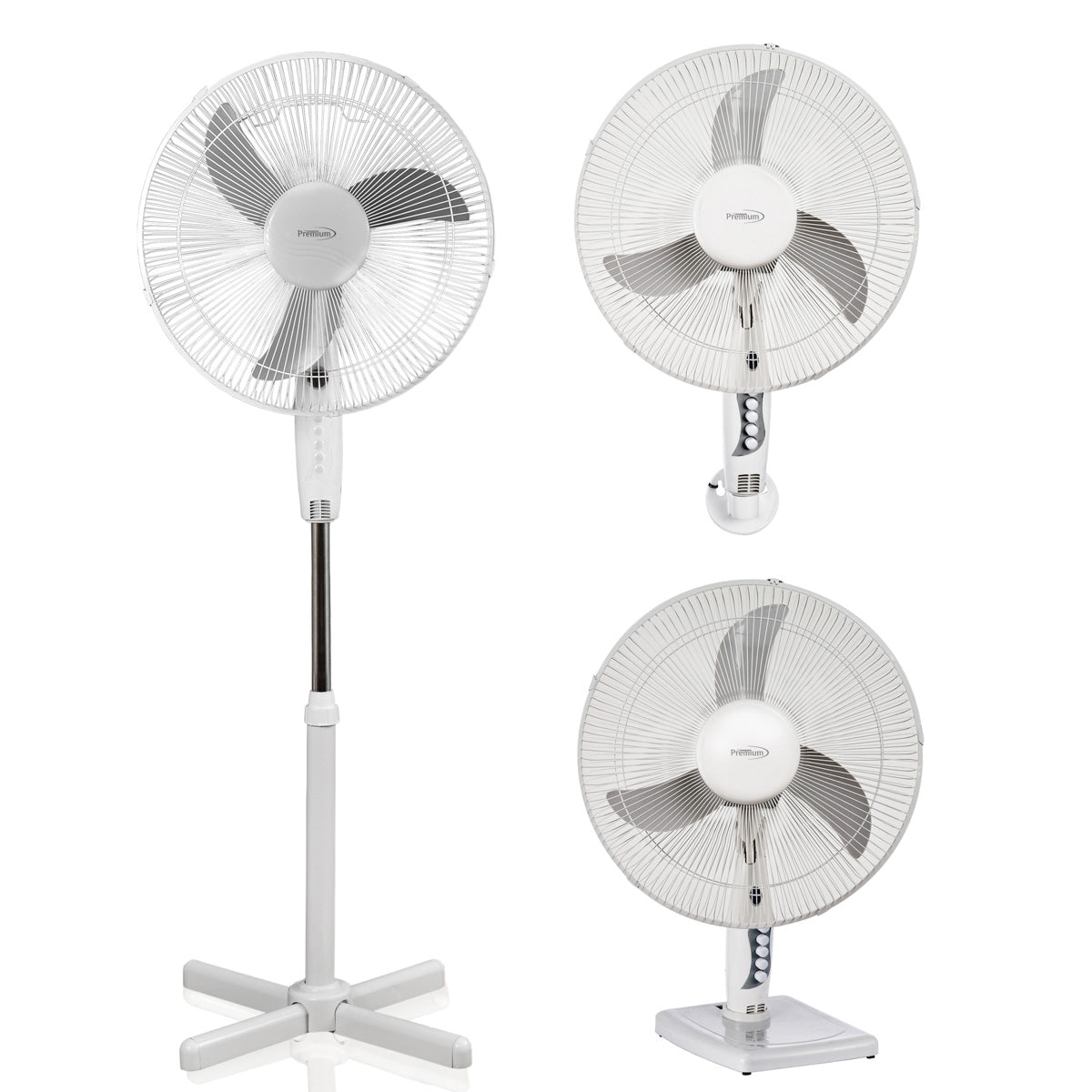 Premium Levella 16" White 3-in-1 Stand / Table / Wall Fan With Light