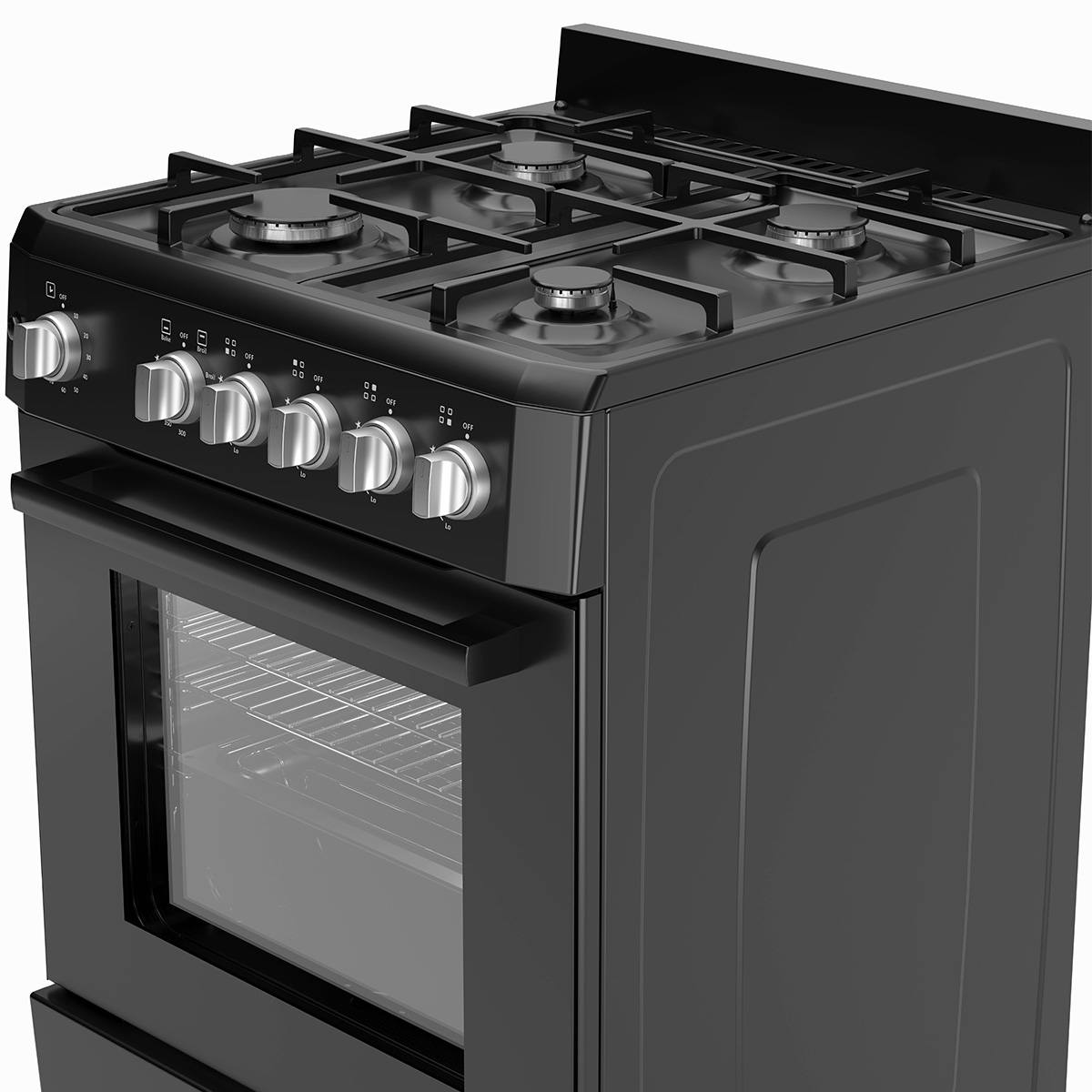 Premium Levella 24" Black Gas Range With 4 SABAF Burners, 2 Grids, 1 Trivet Grill, and 1 Baking Tray