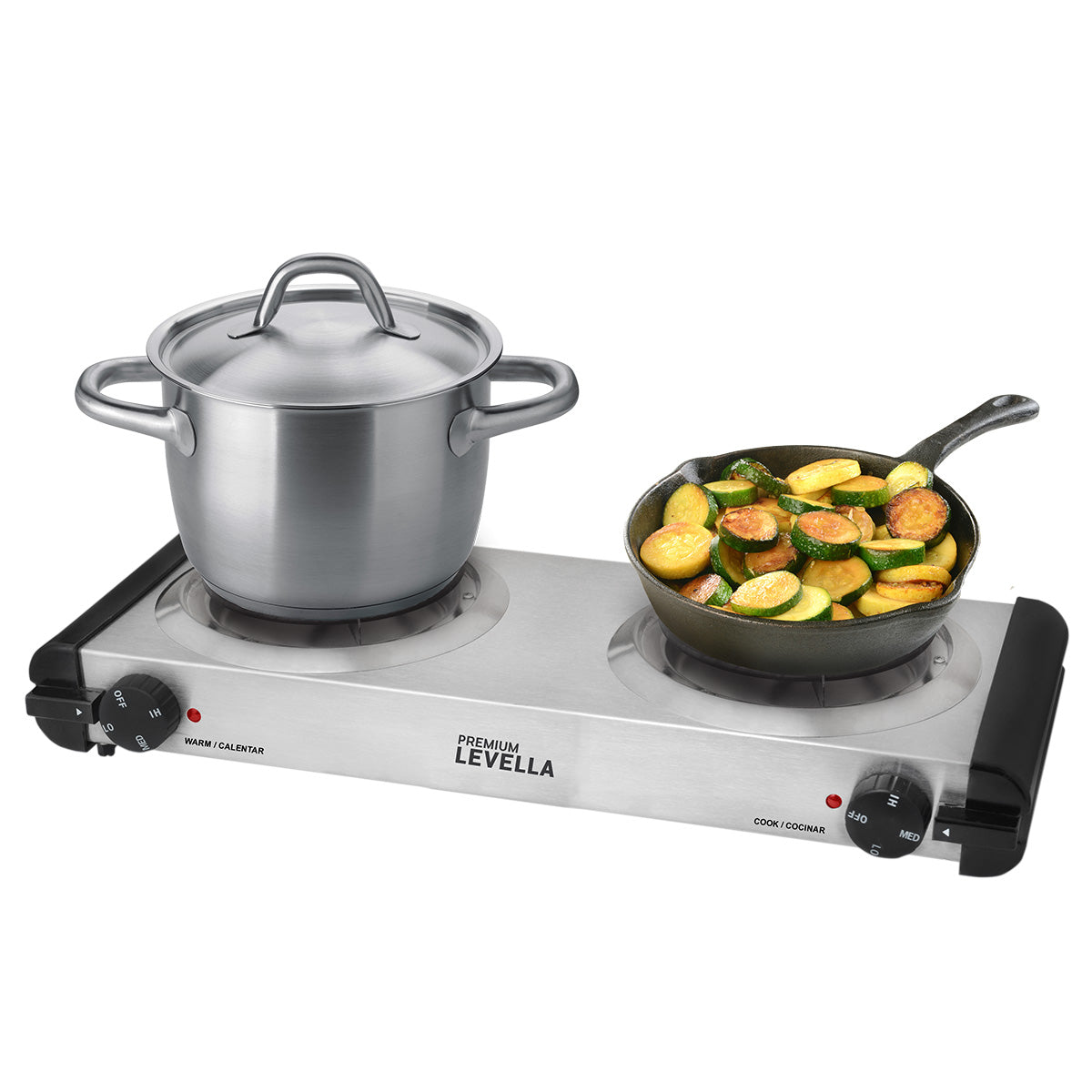 Premium Levella Double Electric Burner Deluxe With Stainless Steel Body and Metal Drip Pan