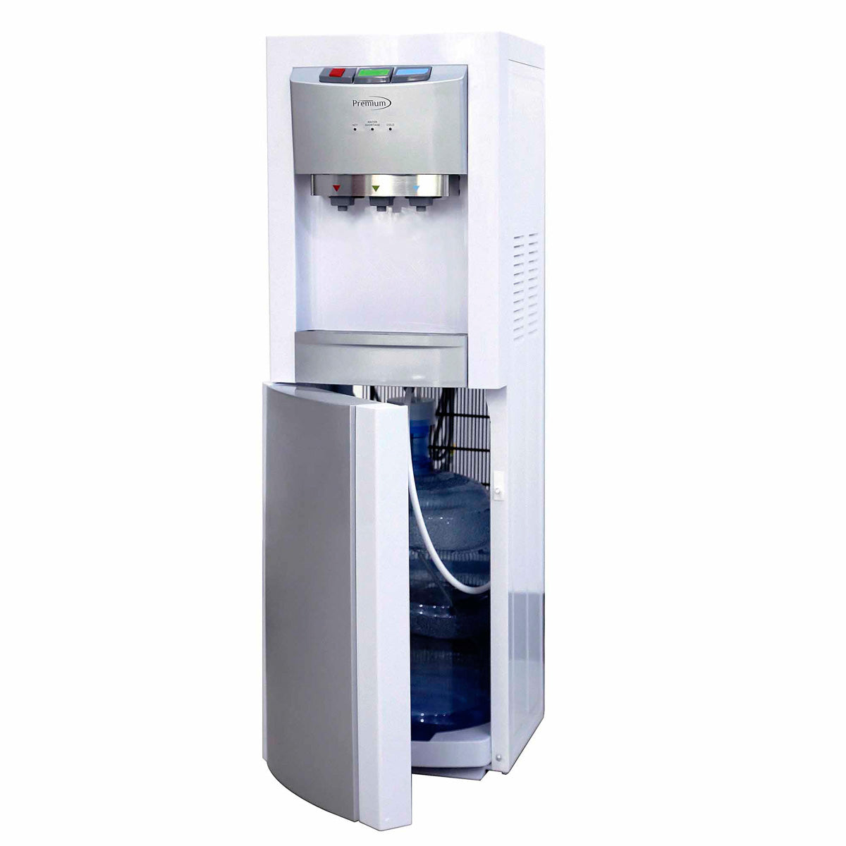 Premium Levella White and Gray Bottom Loading Hot, Cold and Natural Water Dispenser With Stainless Steel Water Tank