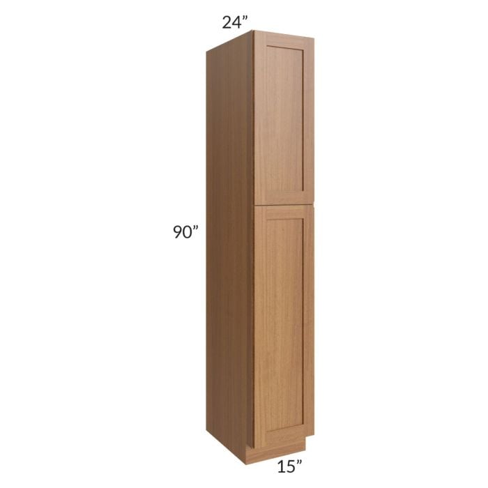 RTA Artisan Walnut Shaker 15" x 90" Wall Pantry with 1 Decorative End Panel and 2 Roll Out Trays